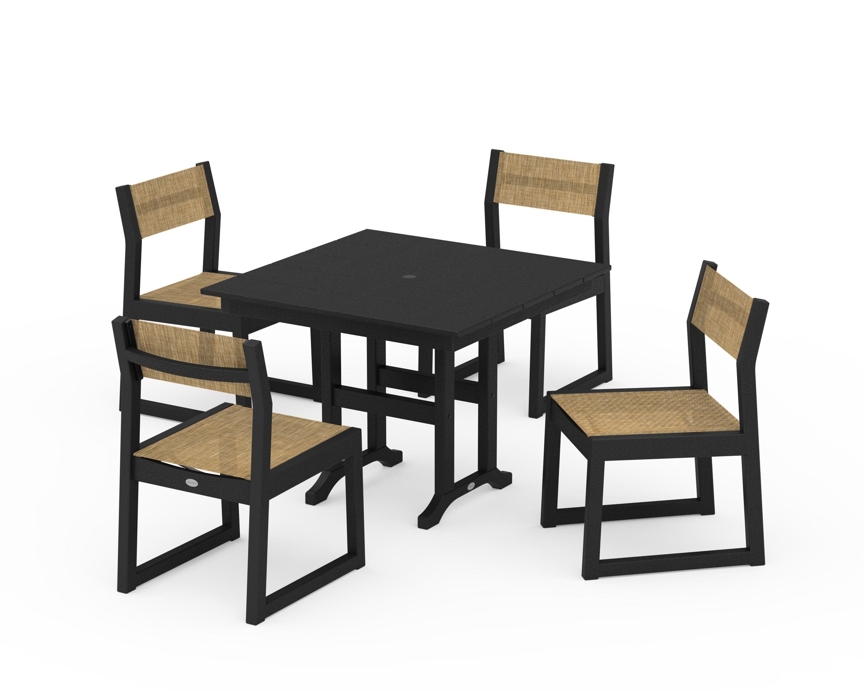 EDGE Sling Side Chair 5-Piece Farmhouse Dining Set in Black / Burlap Sling
