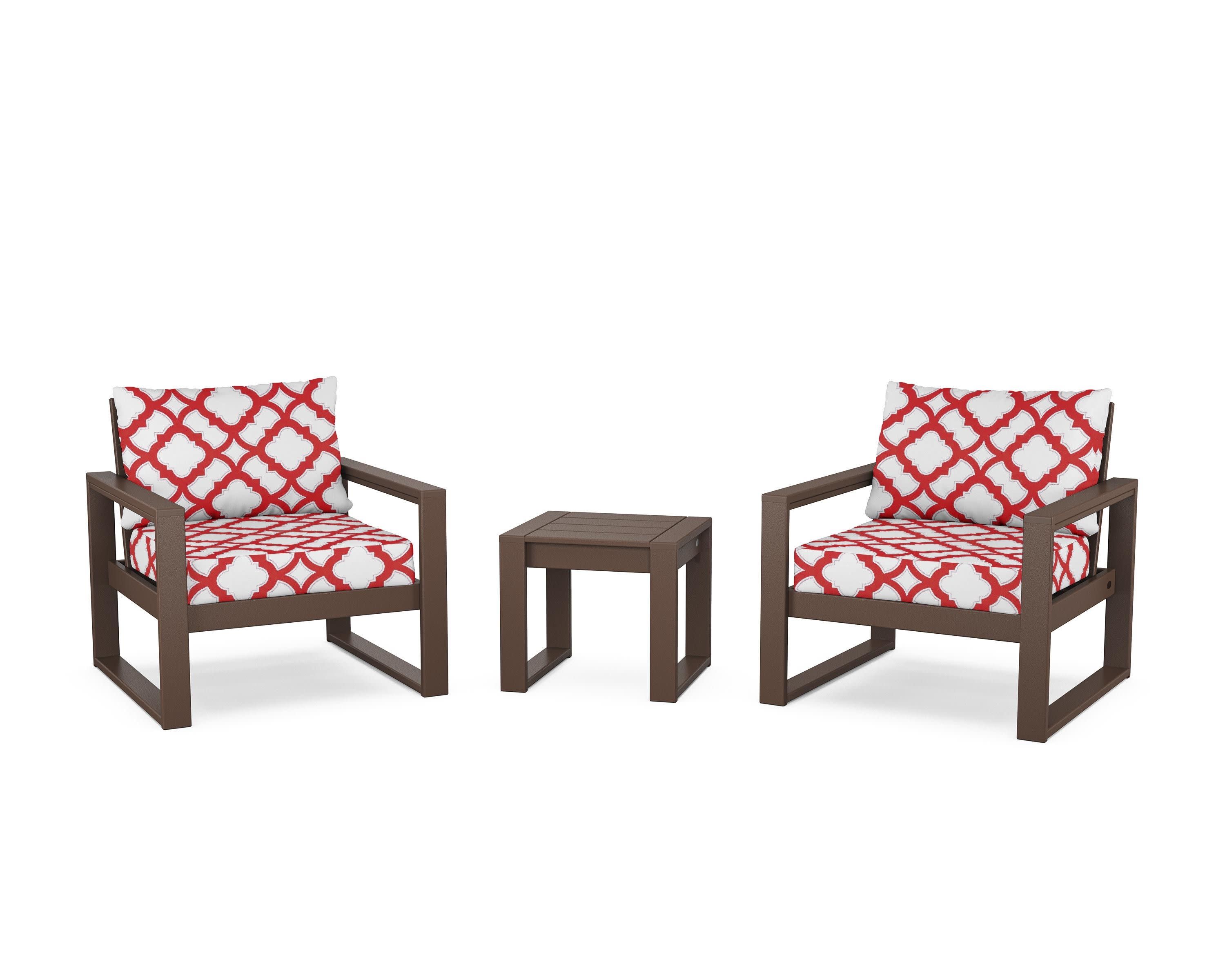 EDGE Sectional 3-Piece Deep Seating Set in Mahogany / Trellis Crimson
