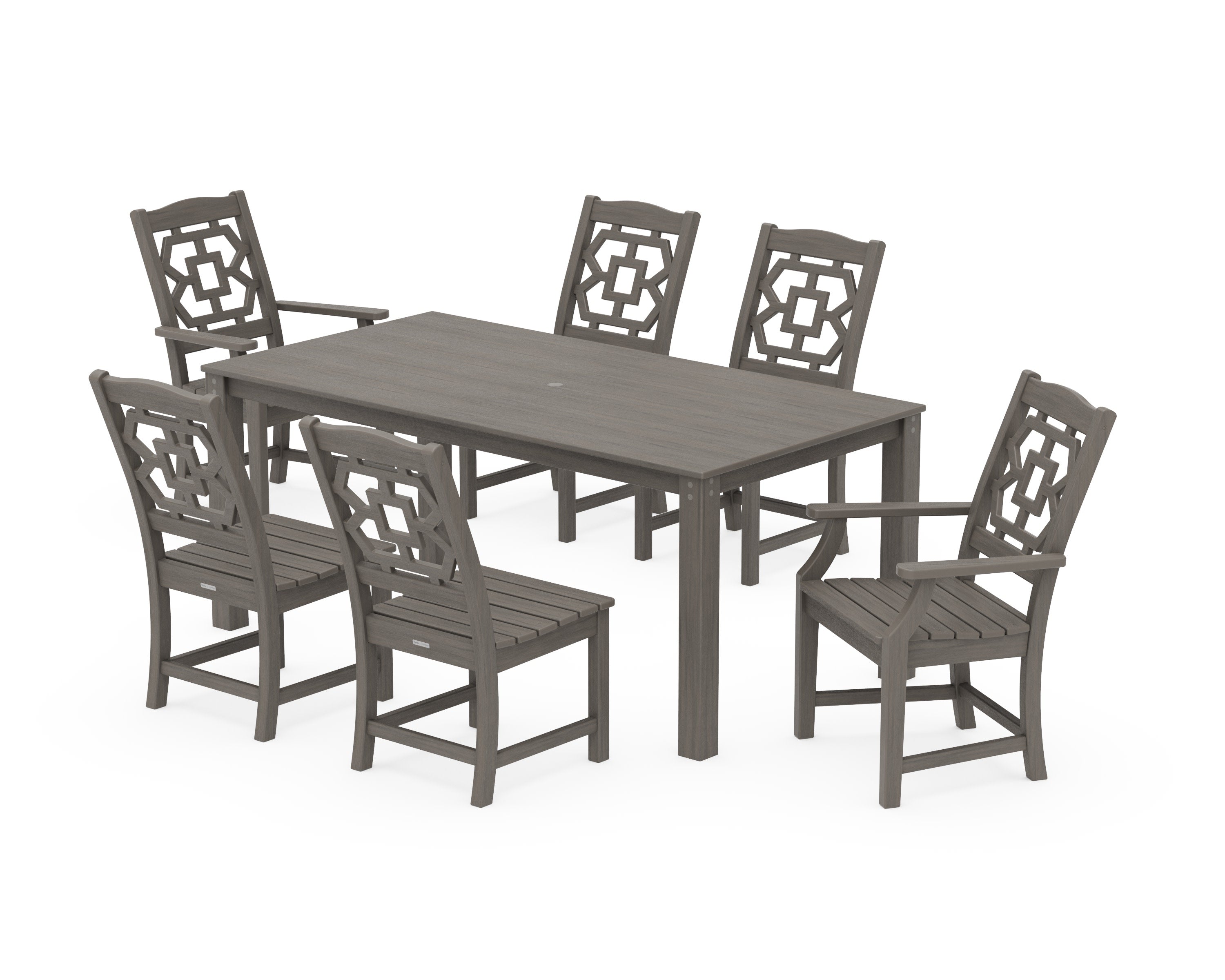 Chinoiserie 7-Piece Parsons Dining Set in Driftwood