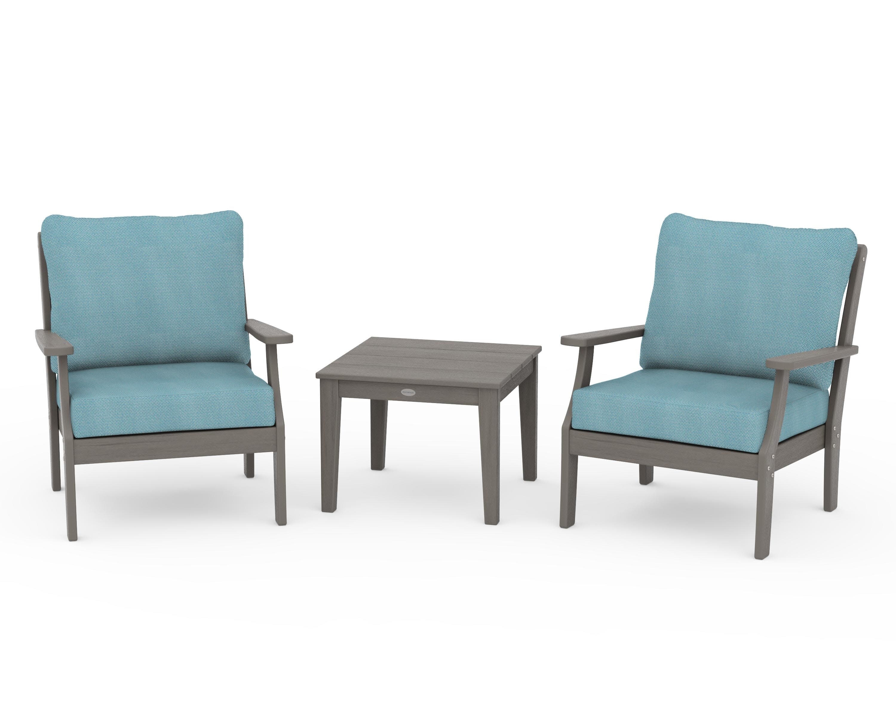 Braxton 3-Piece Deep Seating Set in Driftwood / Lattice Sky Blue