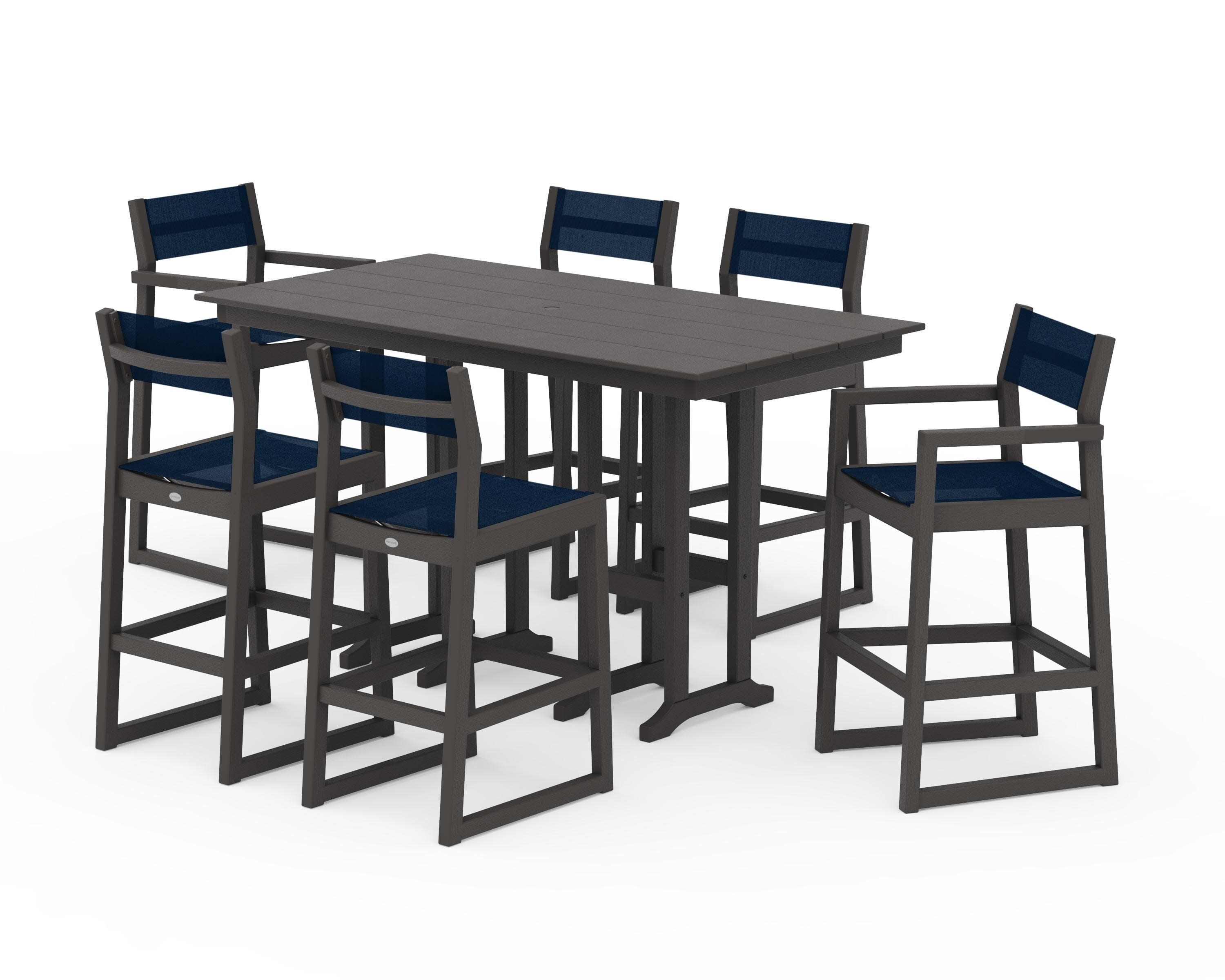 EDGE Sling 7-Piece Farmhouse Bar Set in Vintage Coffee / Navy Blue Sling