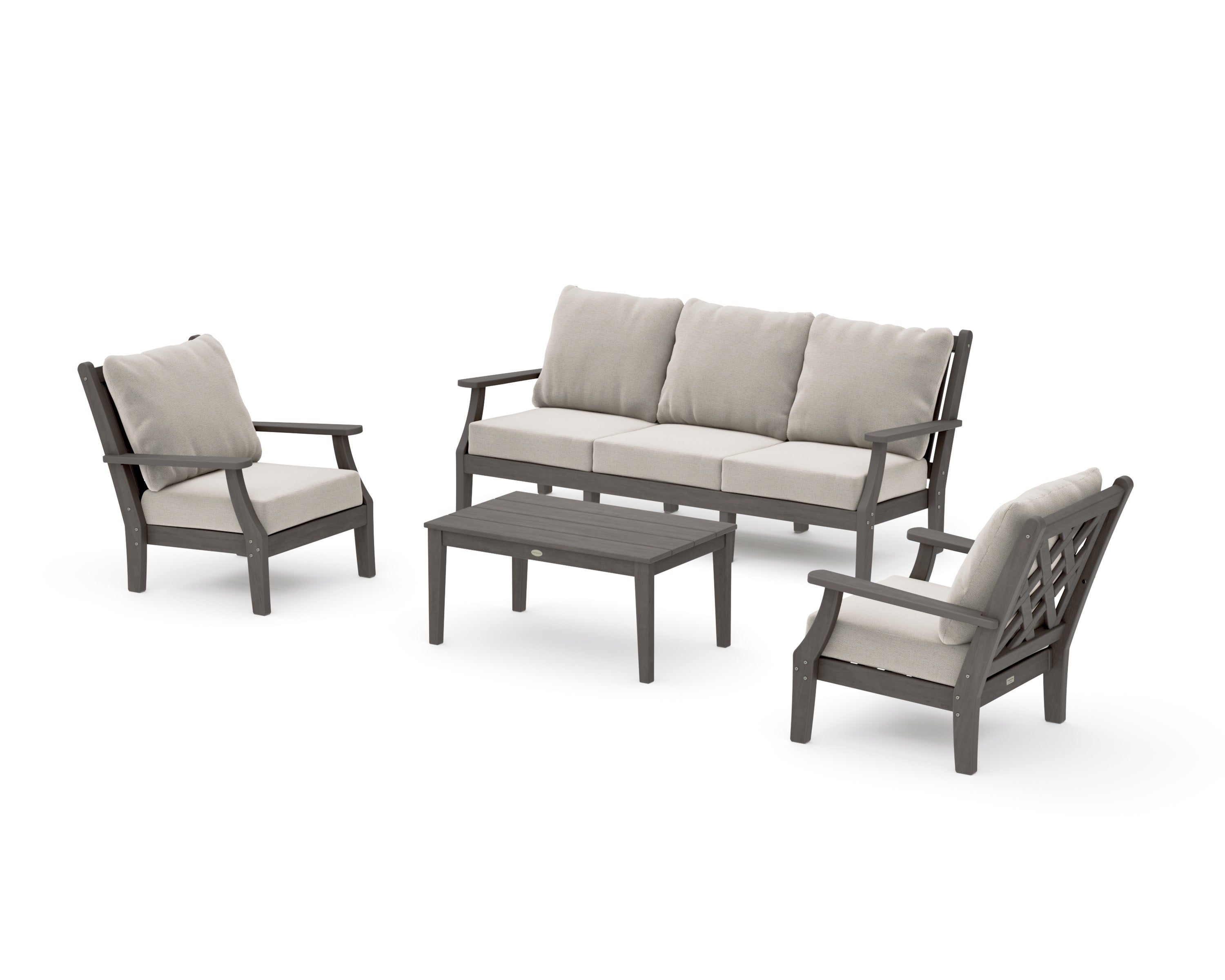 Wovendale 4-Piece Deep Seating Set with Sofa in Driftwood / Dune Burlap