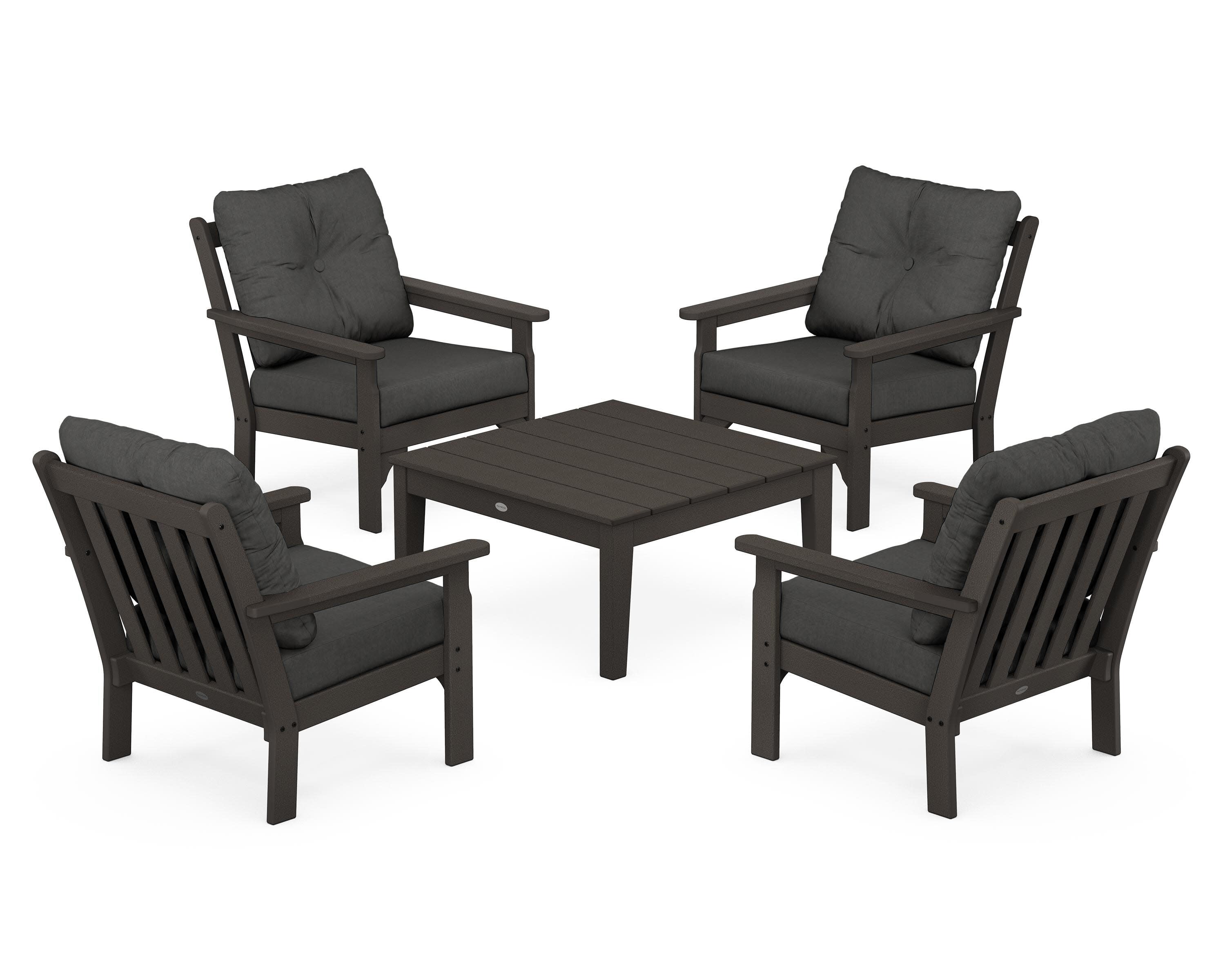 Vineyard 5-Piece Deep Seating Conversation Set in Vintage Coffee / Spectrum Carbon