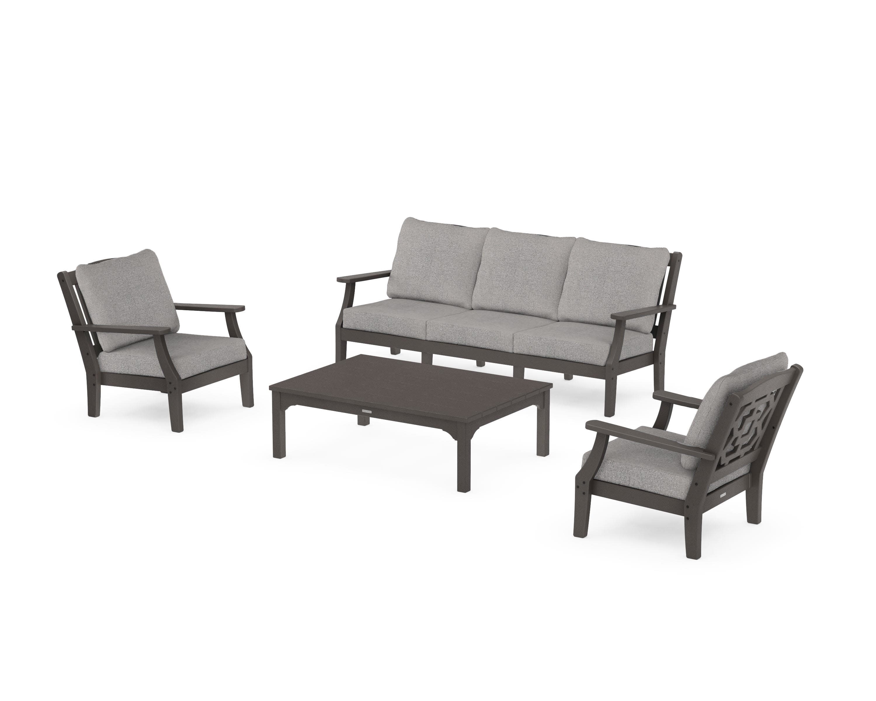 Chinoiserie 4-Piece Deep Seating Set with Sofa in Vintage Coffee / Grey Mist