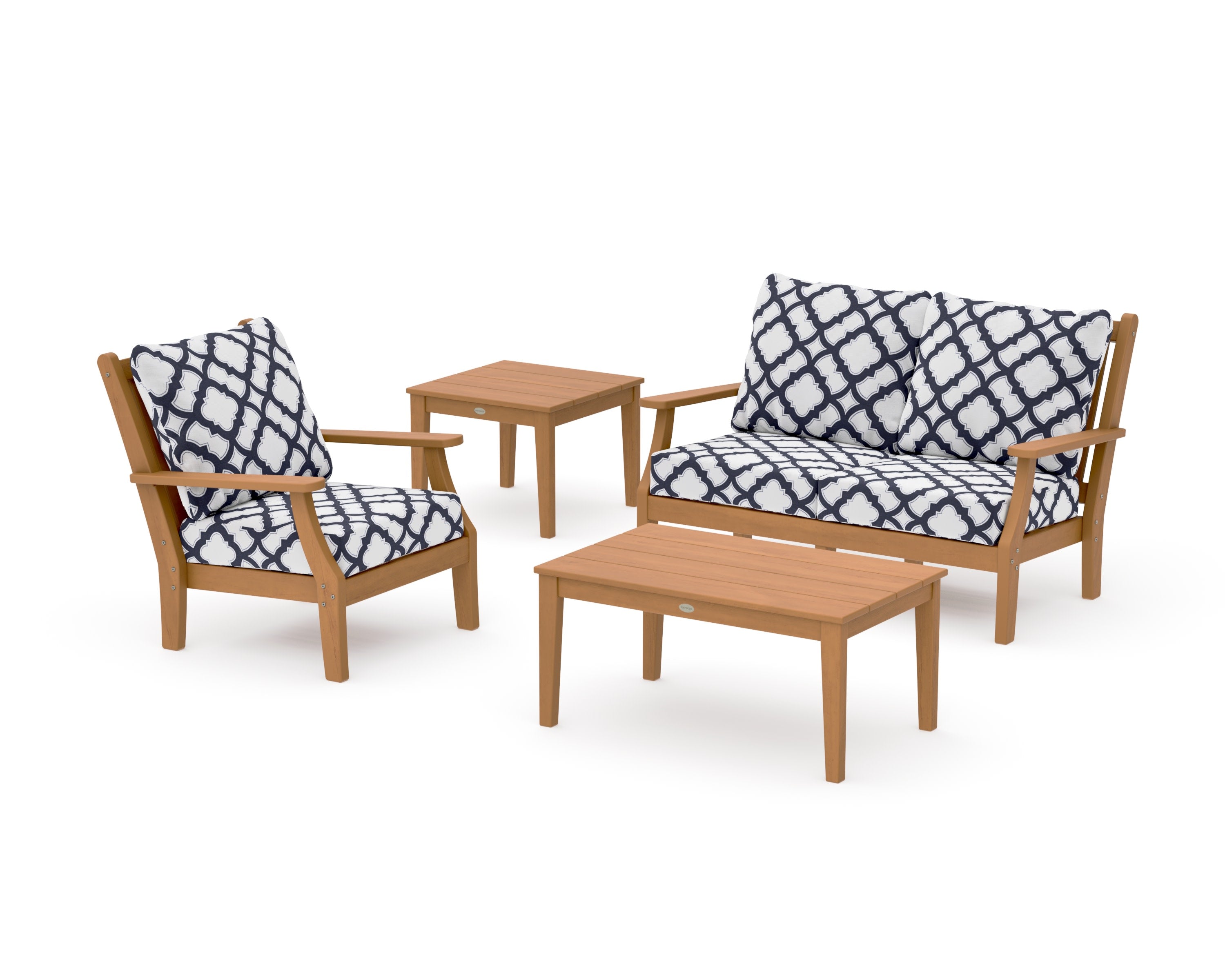 Wovendale 4-Piece Deep Seating Set in Natural / Trellis Navy