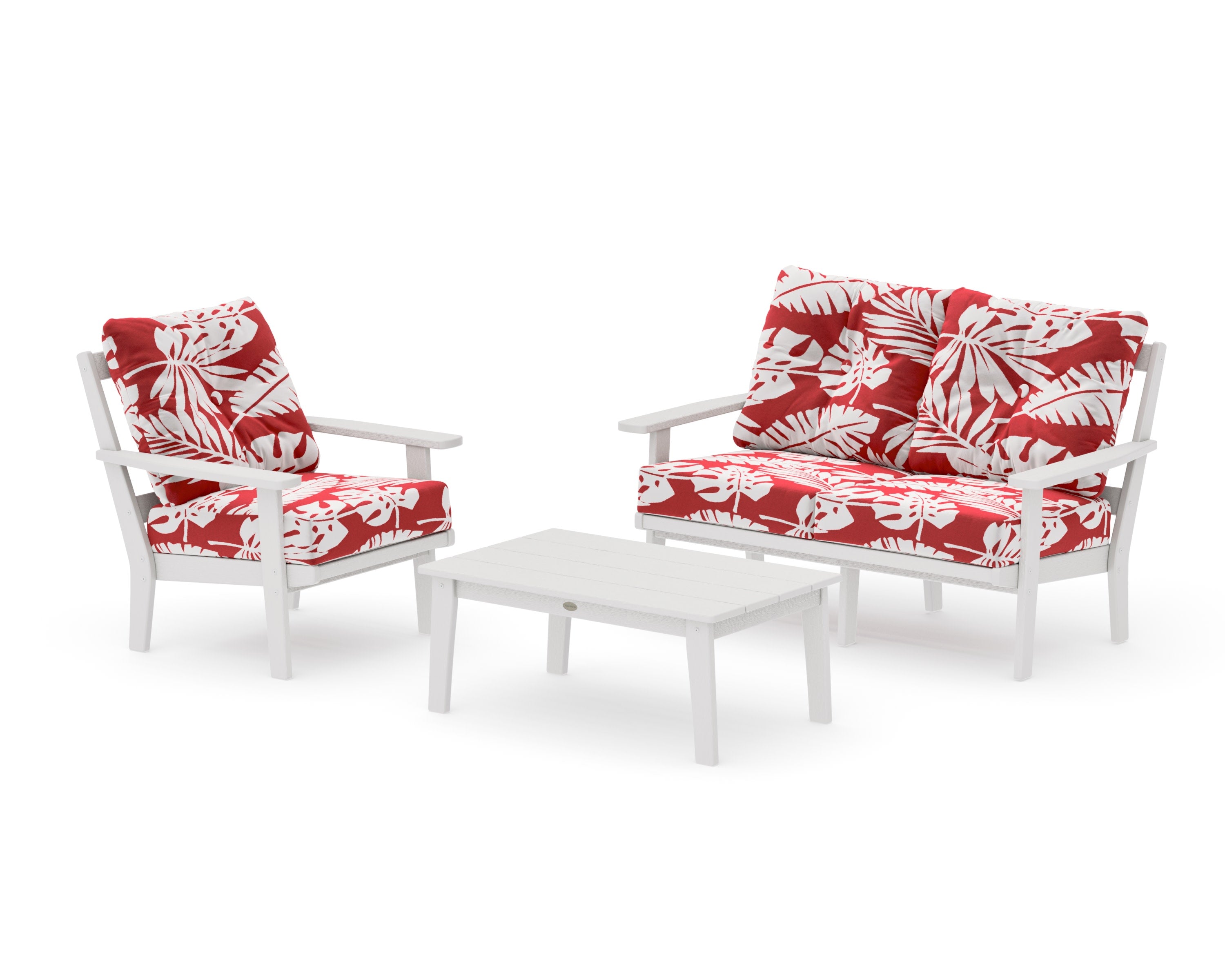 Prairie 3-Piece Deep Seating Set with Loveseat in Vintage White / Leaf Crimson