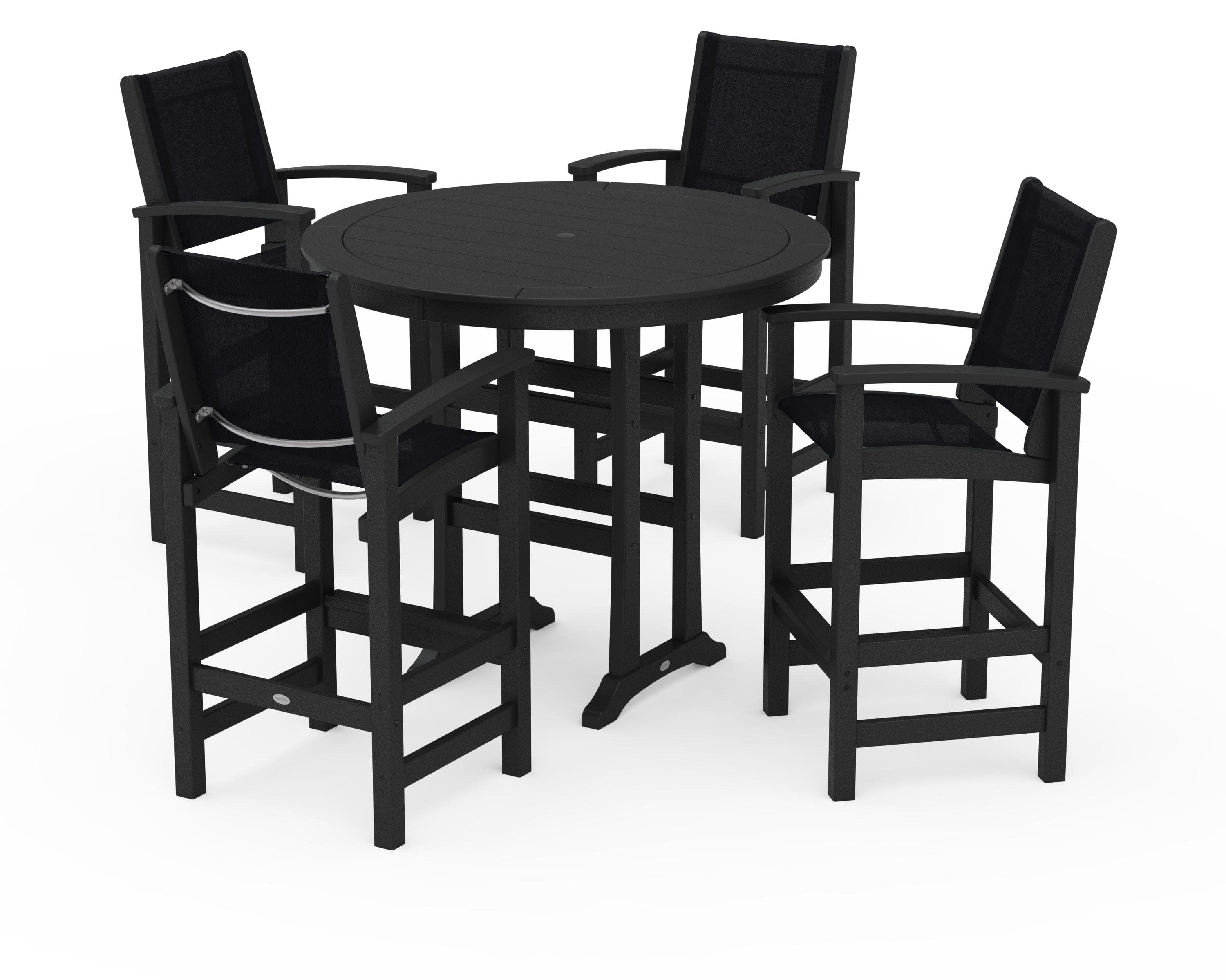 Coastal 5-Piece Nautical Trestle Bar Set in Black / Black Sling