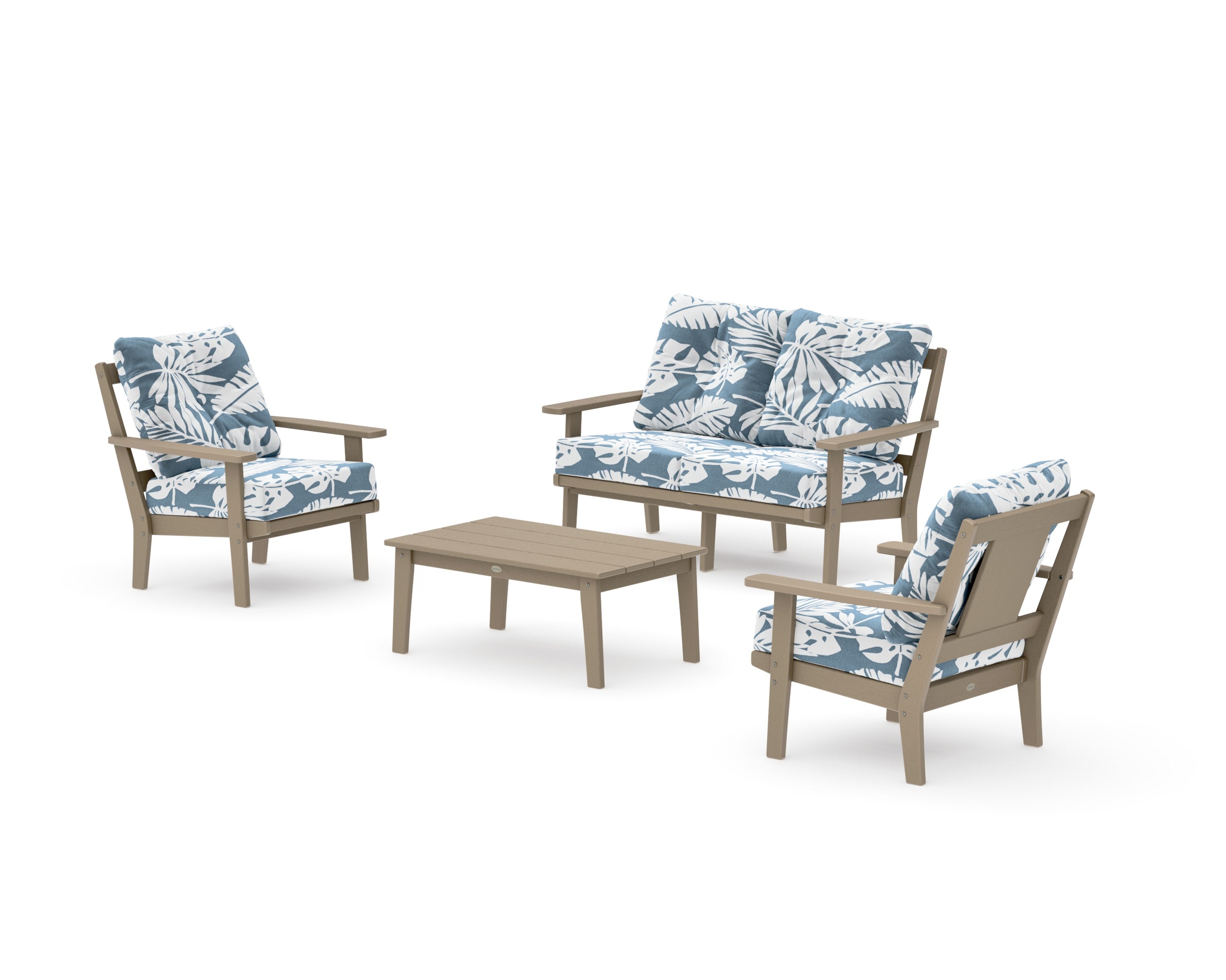 Prairie 4-Piece Deep Seating Set with Loveseat in Vintage Sahara / Leaf Sky Blue