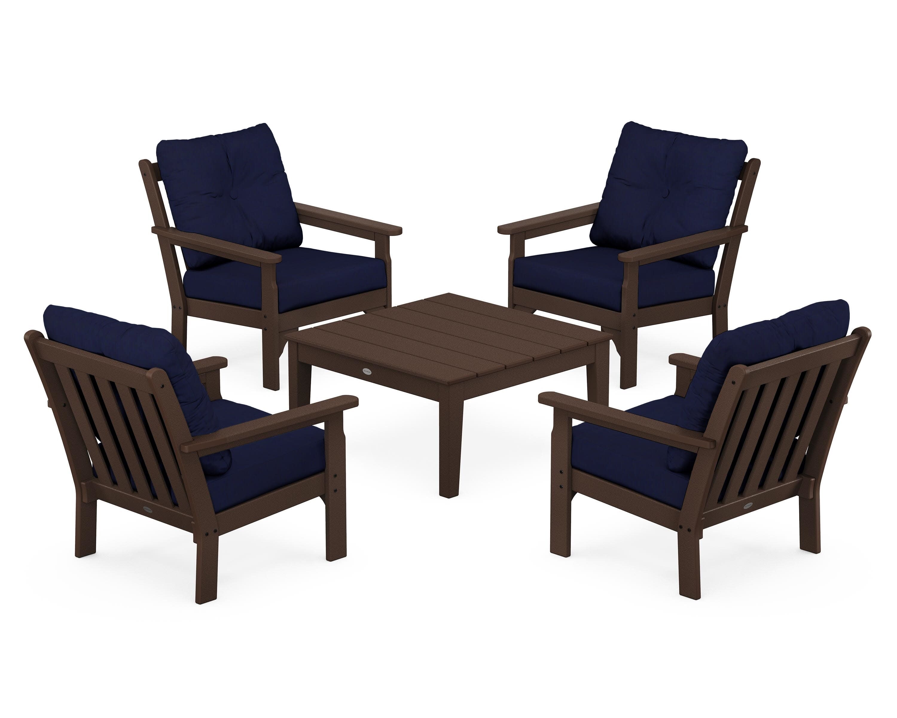 Vineyard 5-Piece Deep Seating Conversation Set in Mahogany / Navy