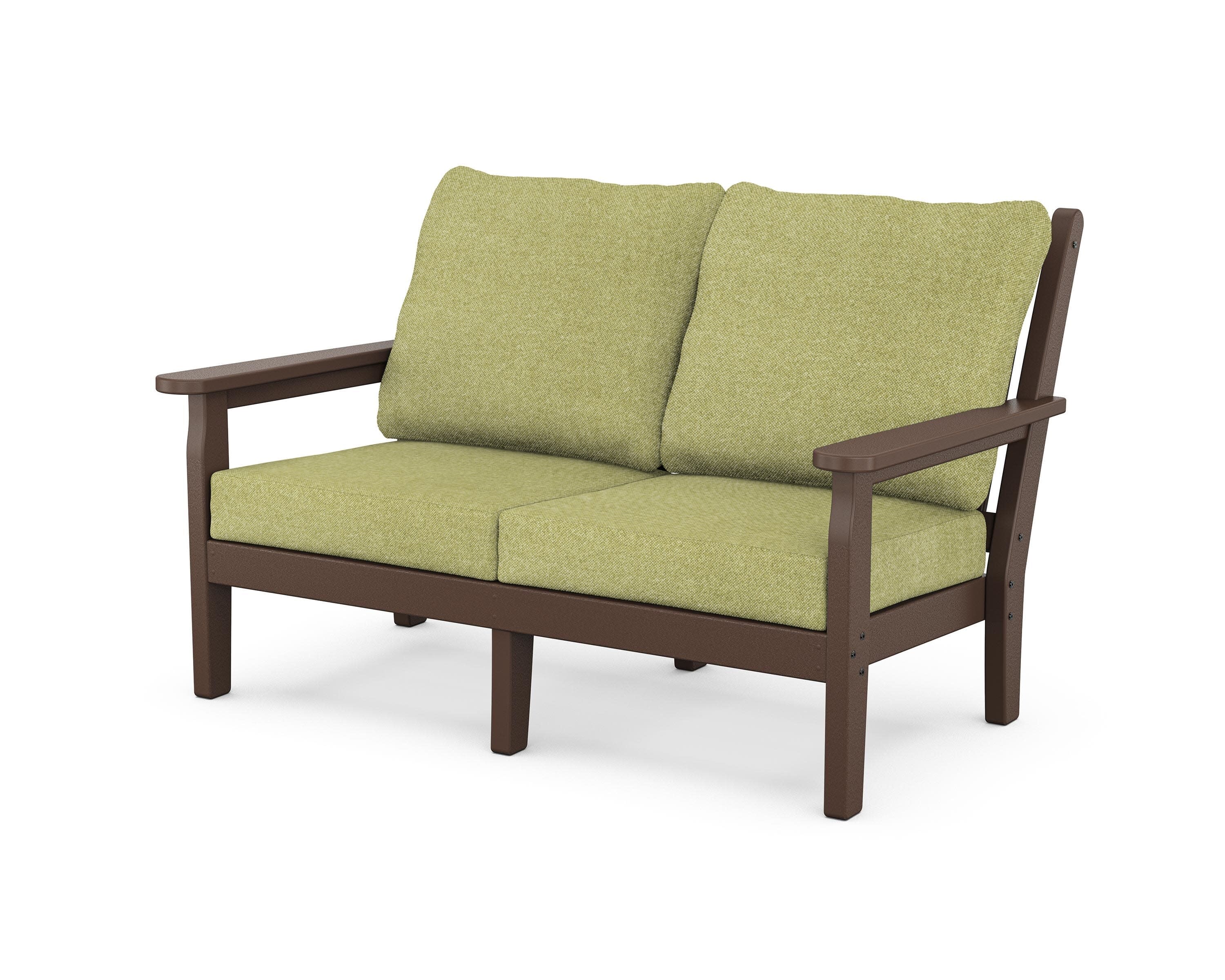 Chippendale Deep Seating Loveseat in Mahogany / Chartreuse Boucle