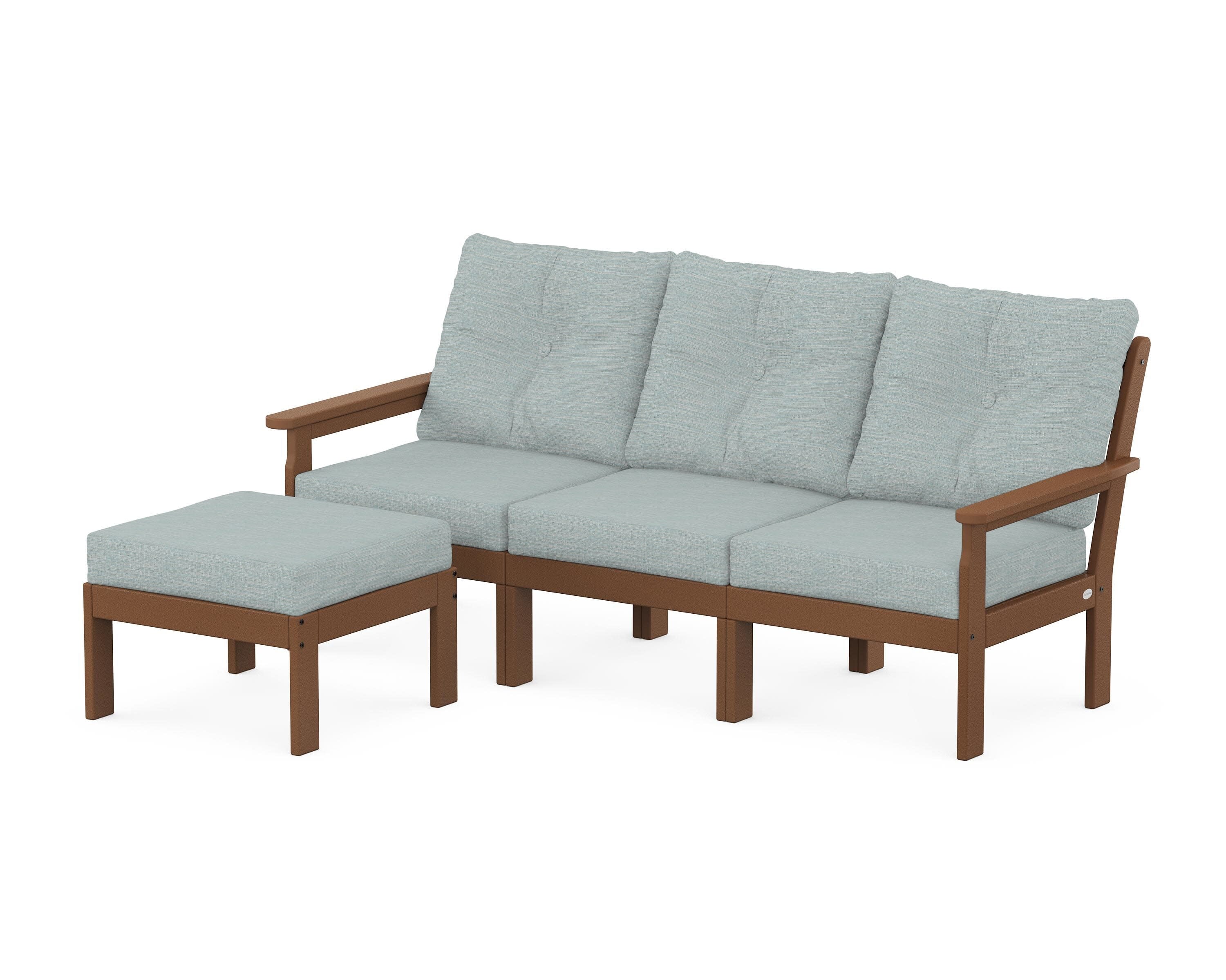 Vineyard 4-Piece Sectional with Ottoman in Teak / Soothe Mist