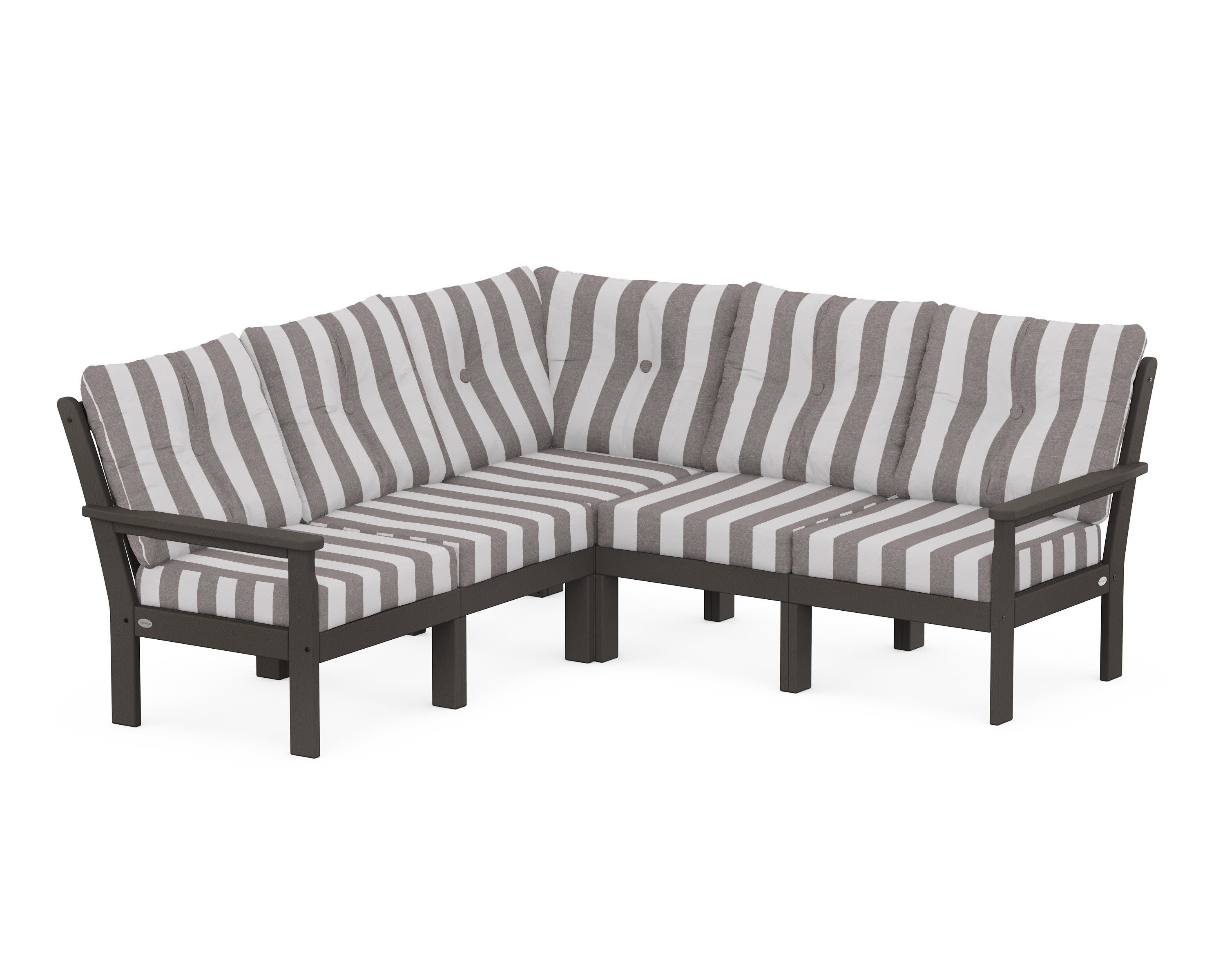 Vineyard 5-Piece Sectional in Vintage Coffee / Cabana Stripe Grey Mist