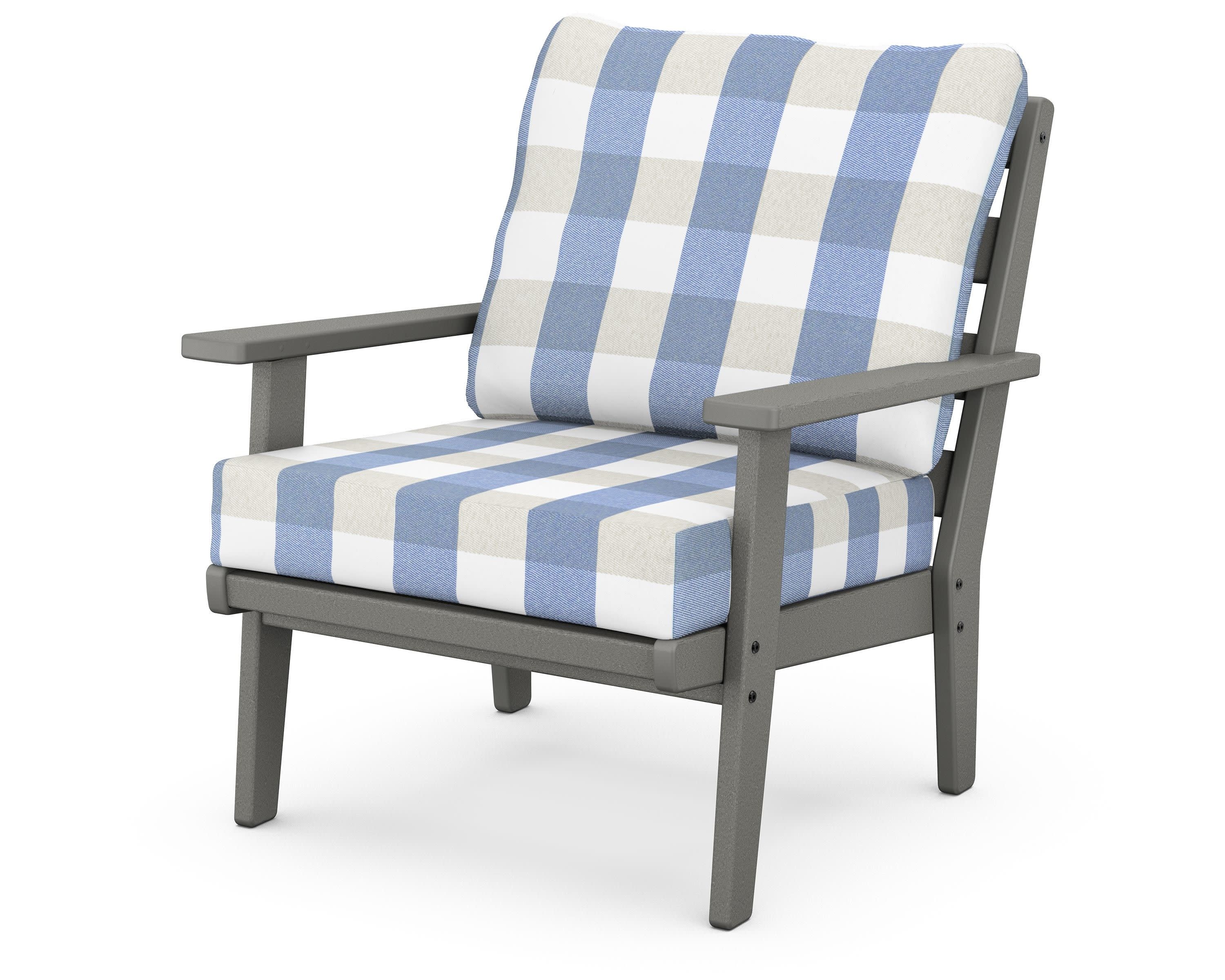Grant Park Deep Seating Chair in Slate Grey / Buffalo Plaid Sky Blue