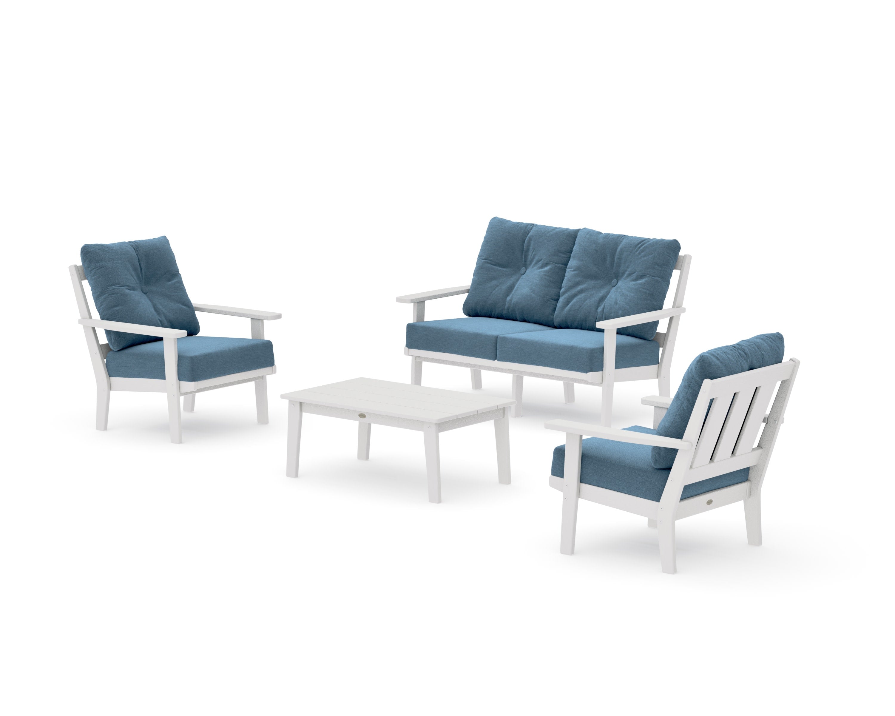 Oxford 4-Piece Deep Seating Set with Loveseat in Vintage White / Sky Blue