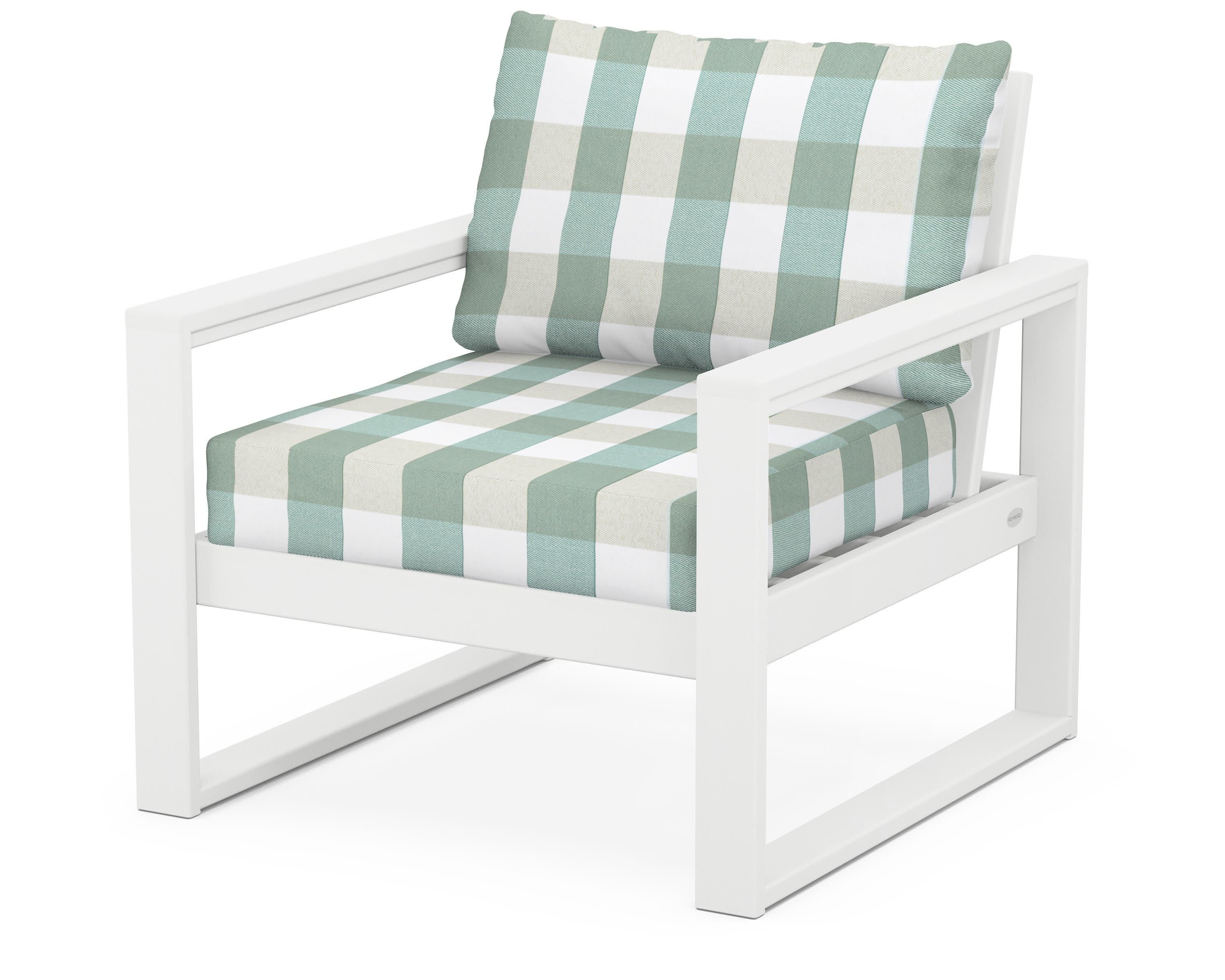 EDGE Club Chair in White / Buffalo Plaid Glacier Spa