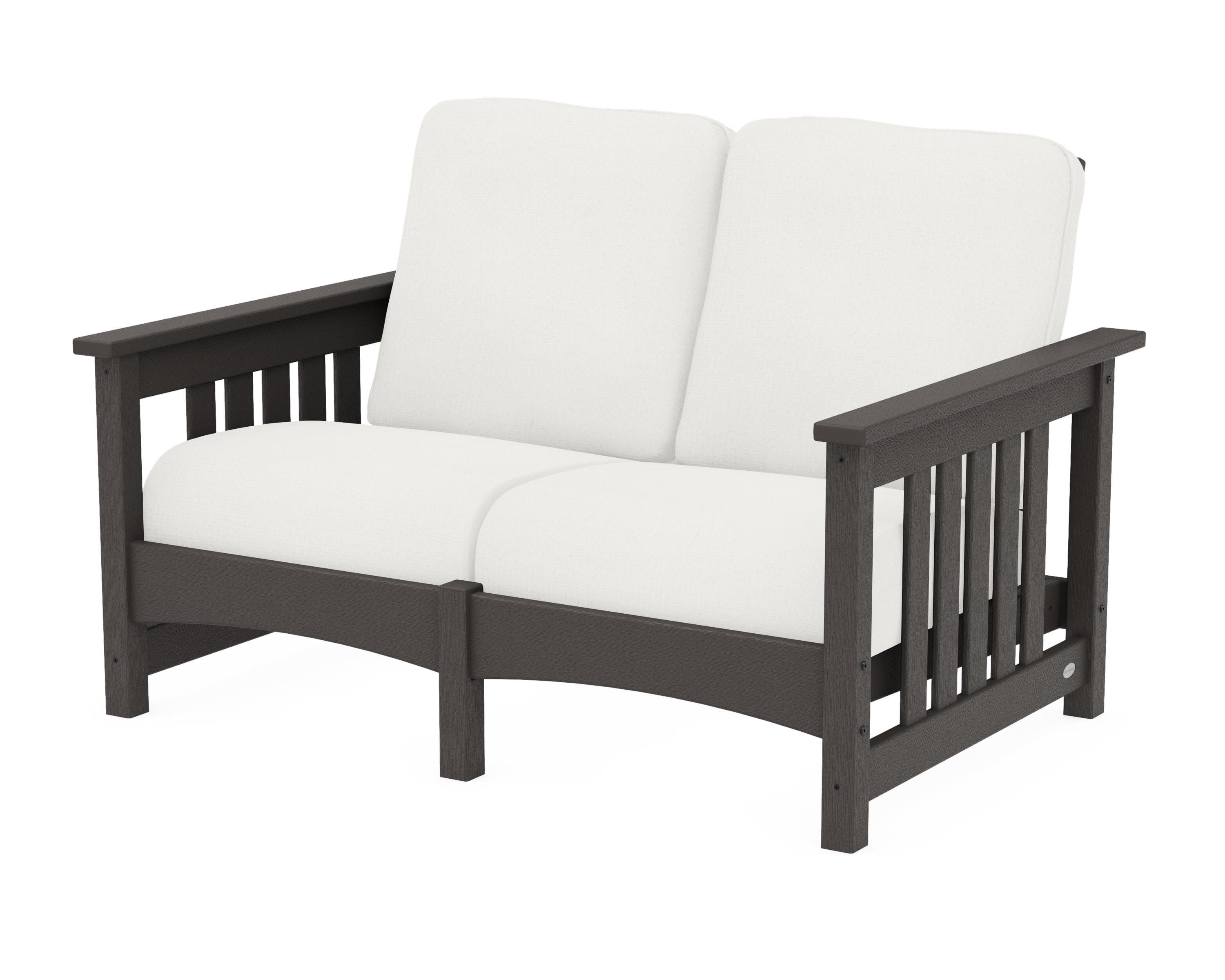 Club Mission Loveseat in Vintage Coffee / Natural Linen