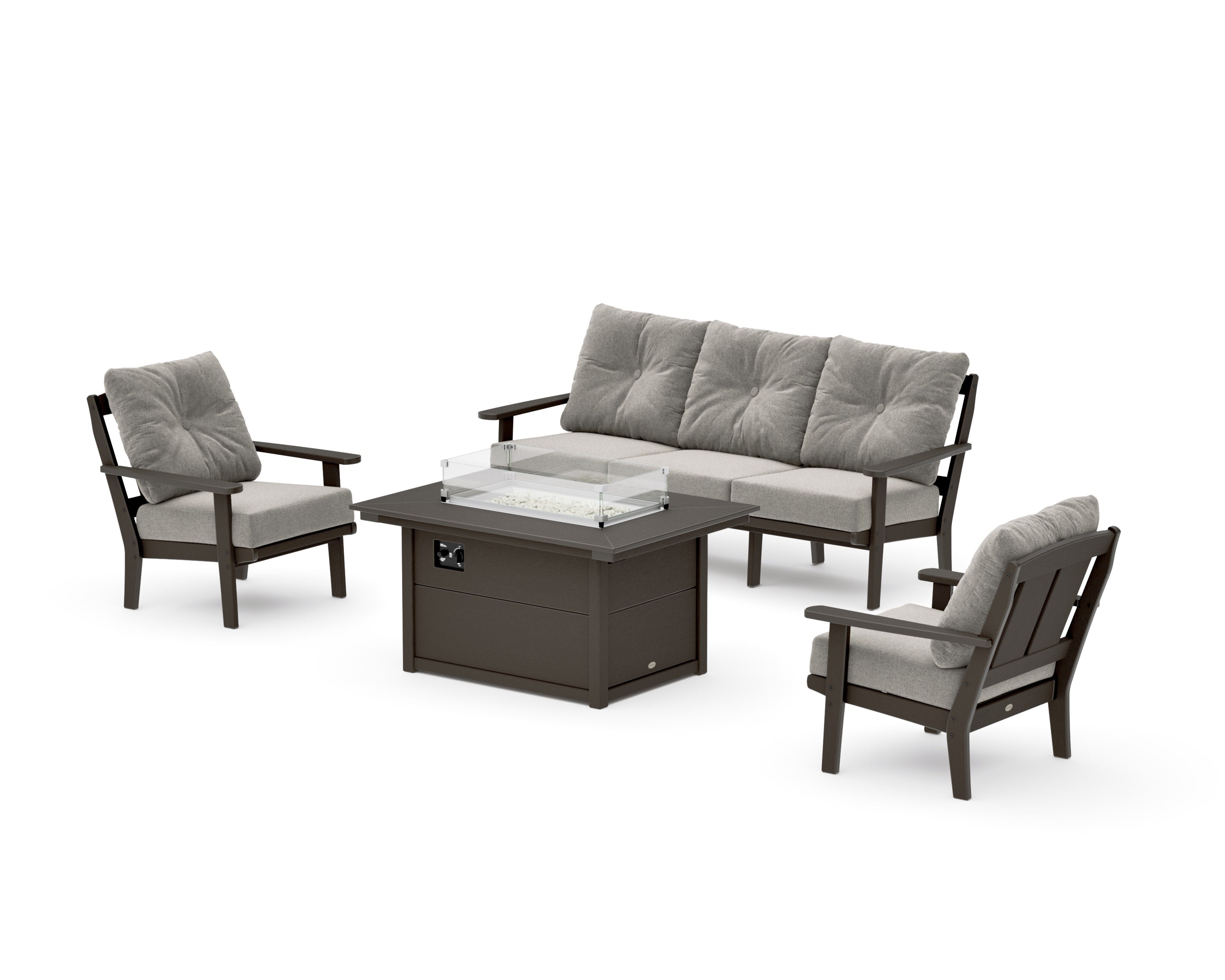 Mission Deep Seating Fire Pit Table Set in Vintage Coffee / Weathered Tweed