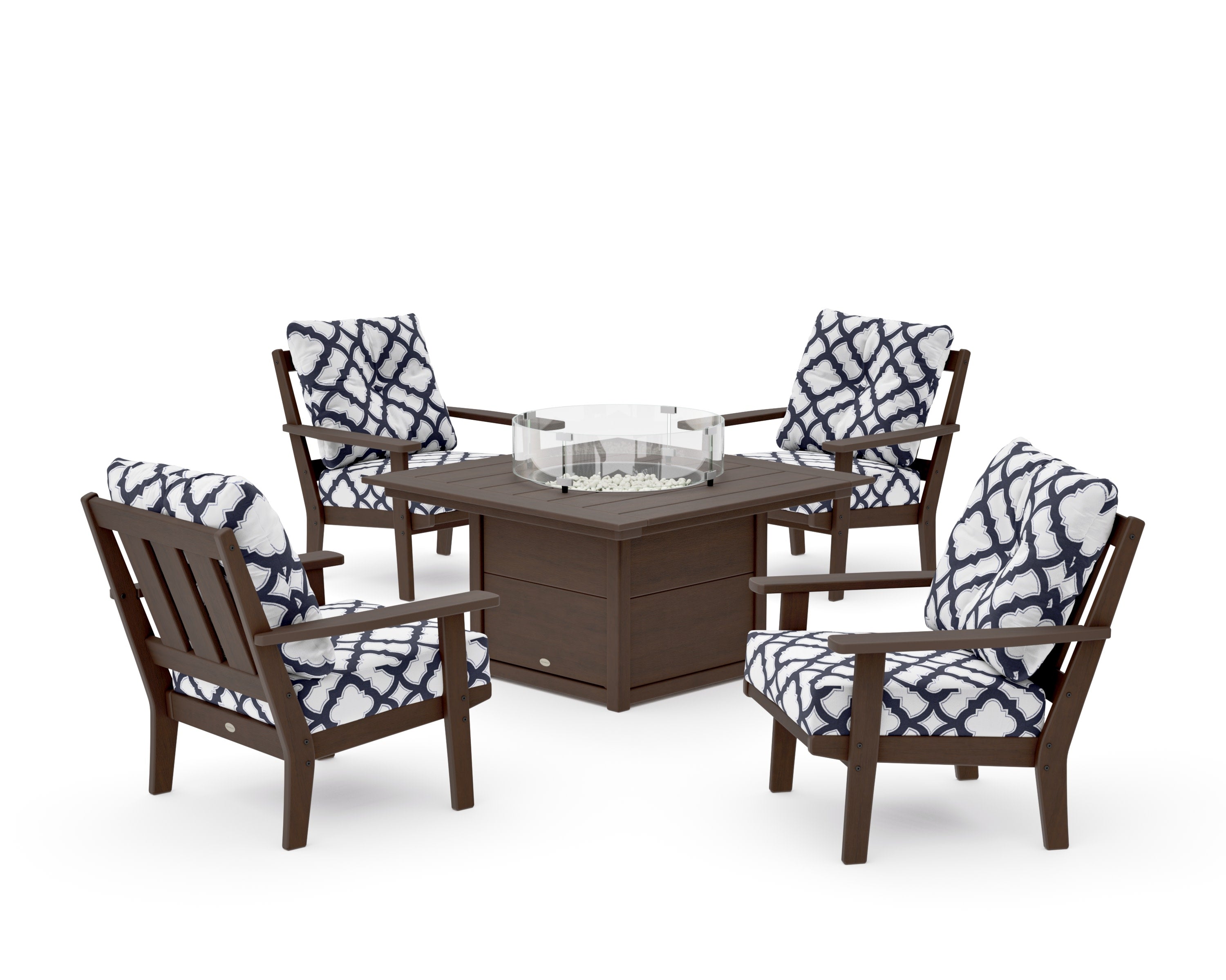 Oxford 5-Piece Deep Seating Set with Fire Pit Table in Kona / Trellis Navy