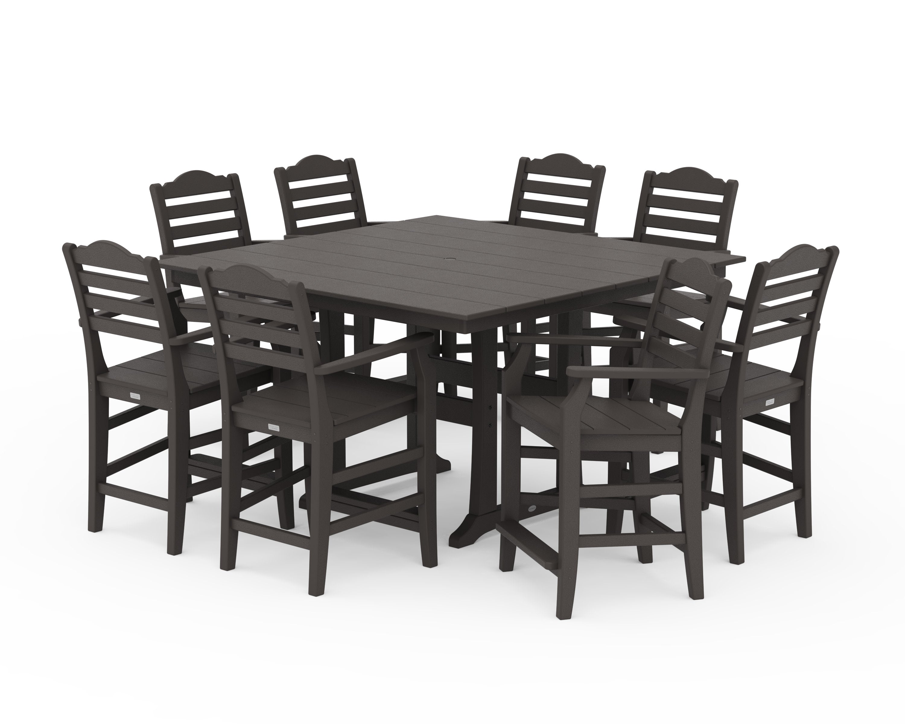 Savannah 9-Piece Square Farmhouse Counter Set with Trestle Legs in Vintage Coffee