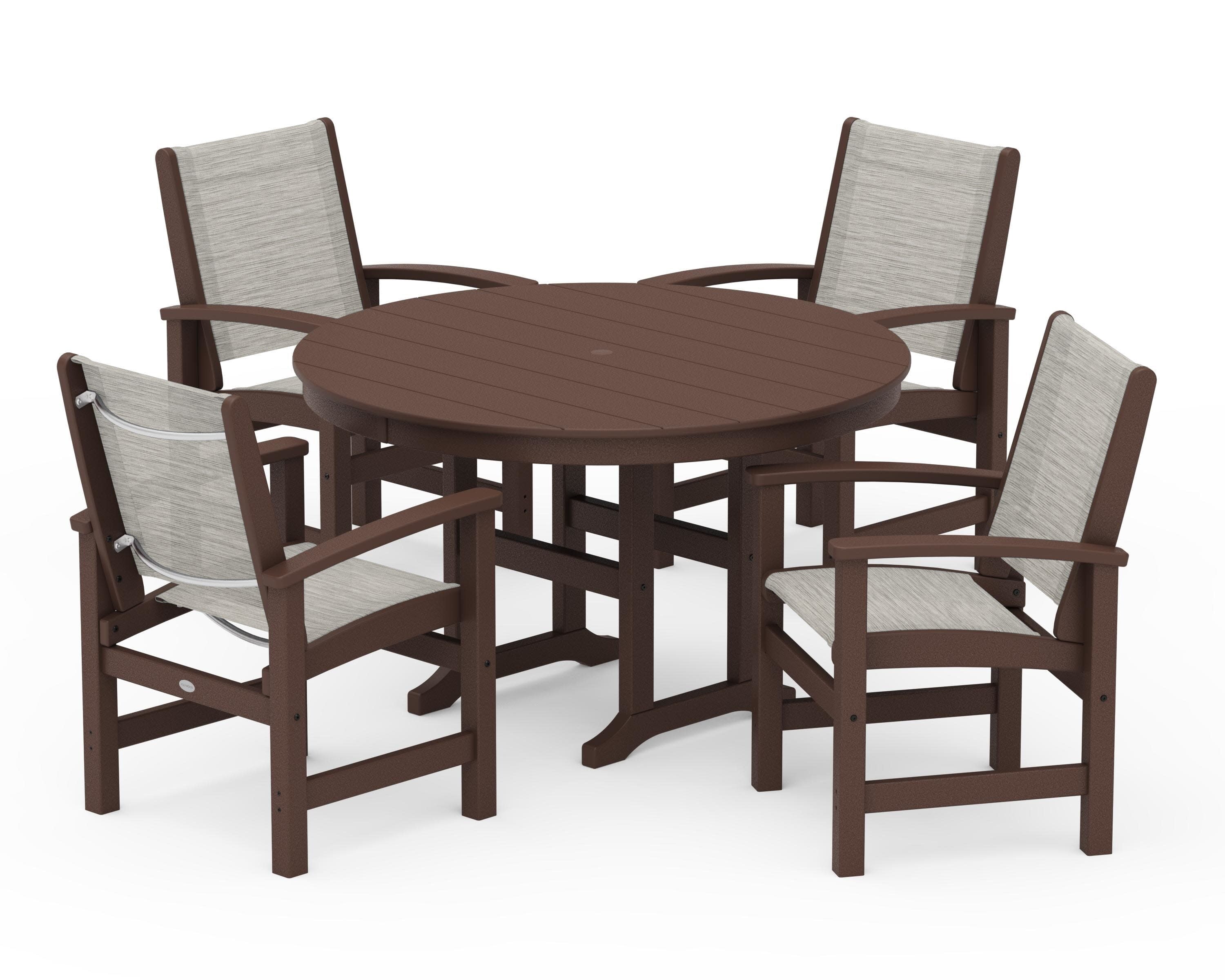 Coastal 5-Piece Round Farmhouse Dining Set in Mahogany / Birch Sling