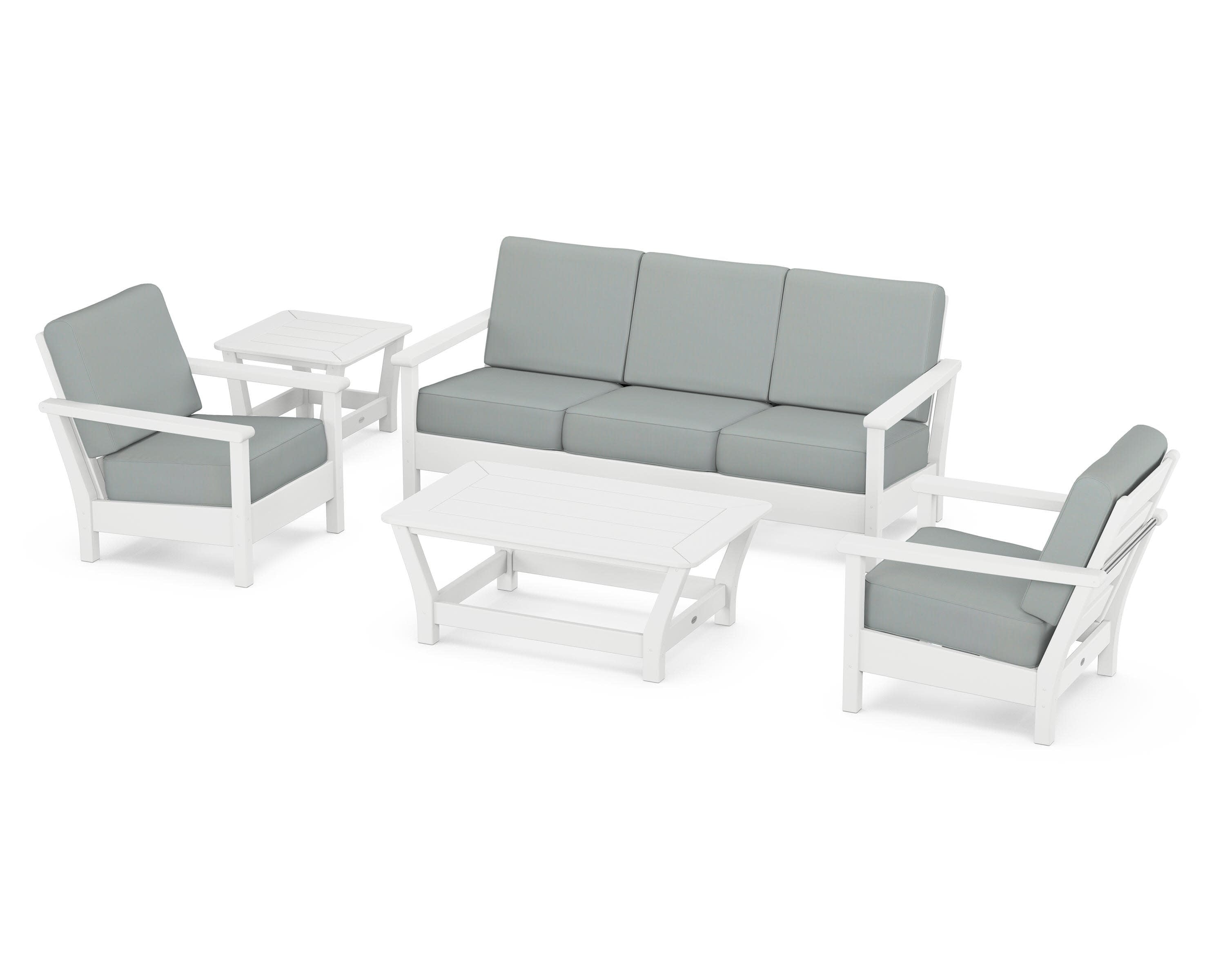 Harbour 5-Piece Deep Seating Set in White / Spa