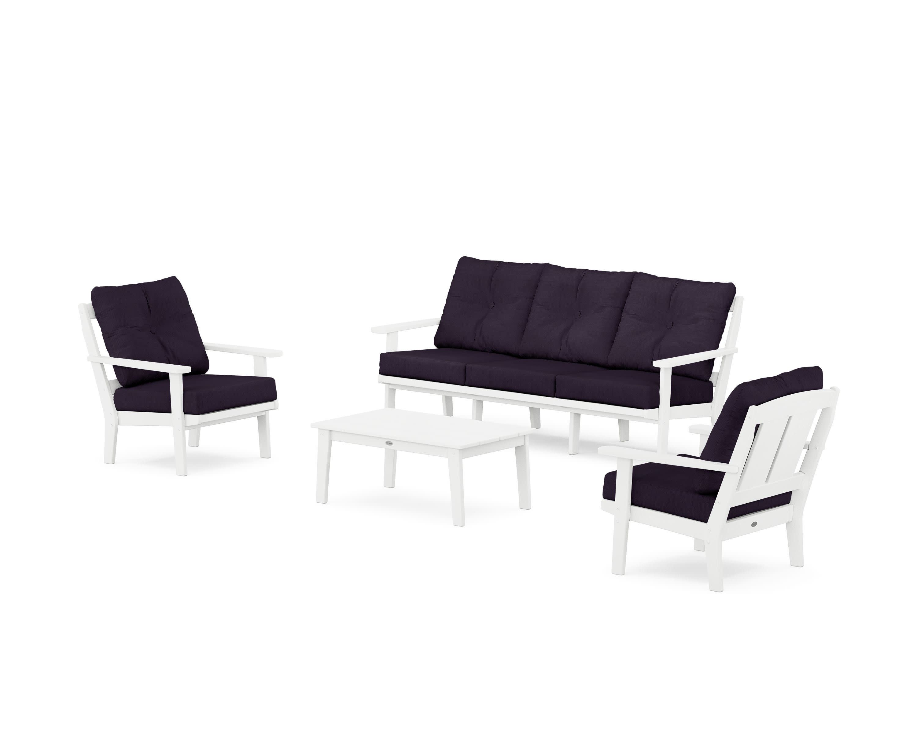 Mission 4-Piece Deep Seating Set with Sofa in White / Navy Linen