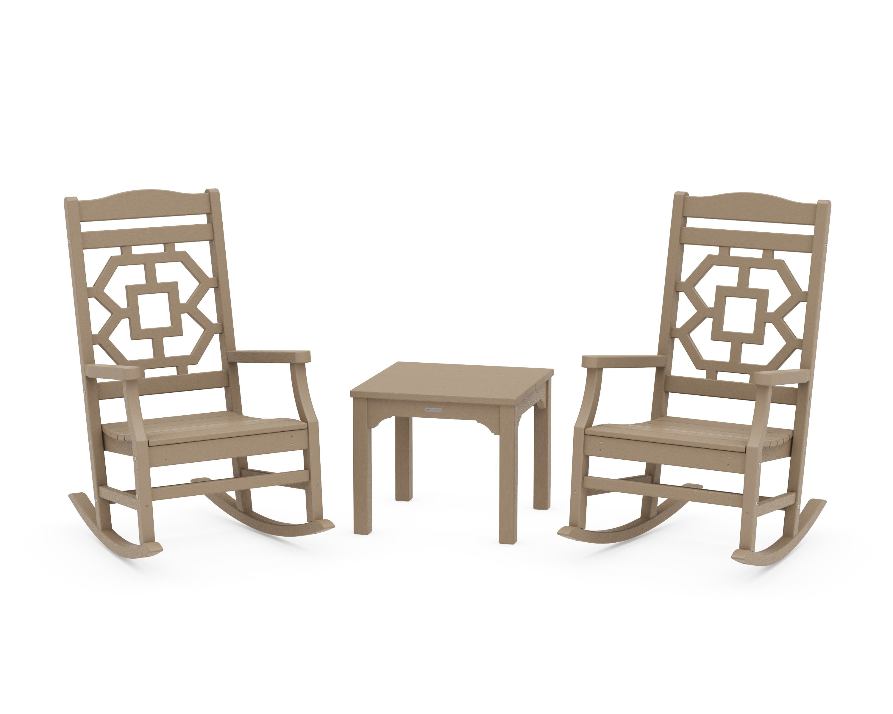 Chinoiserie 3-Piece Rocking Chair Set in Vintage Sahara