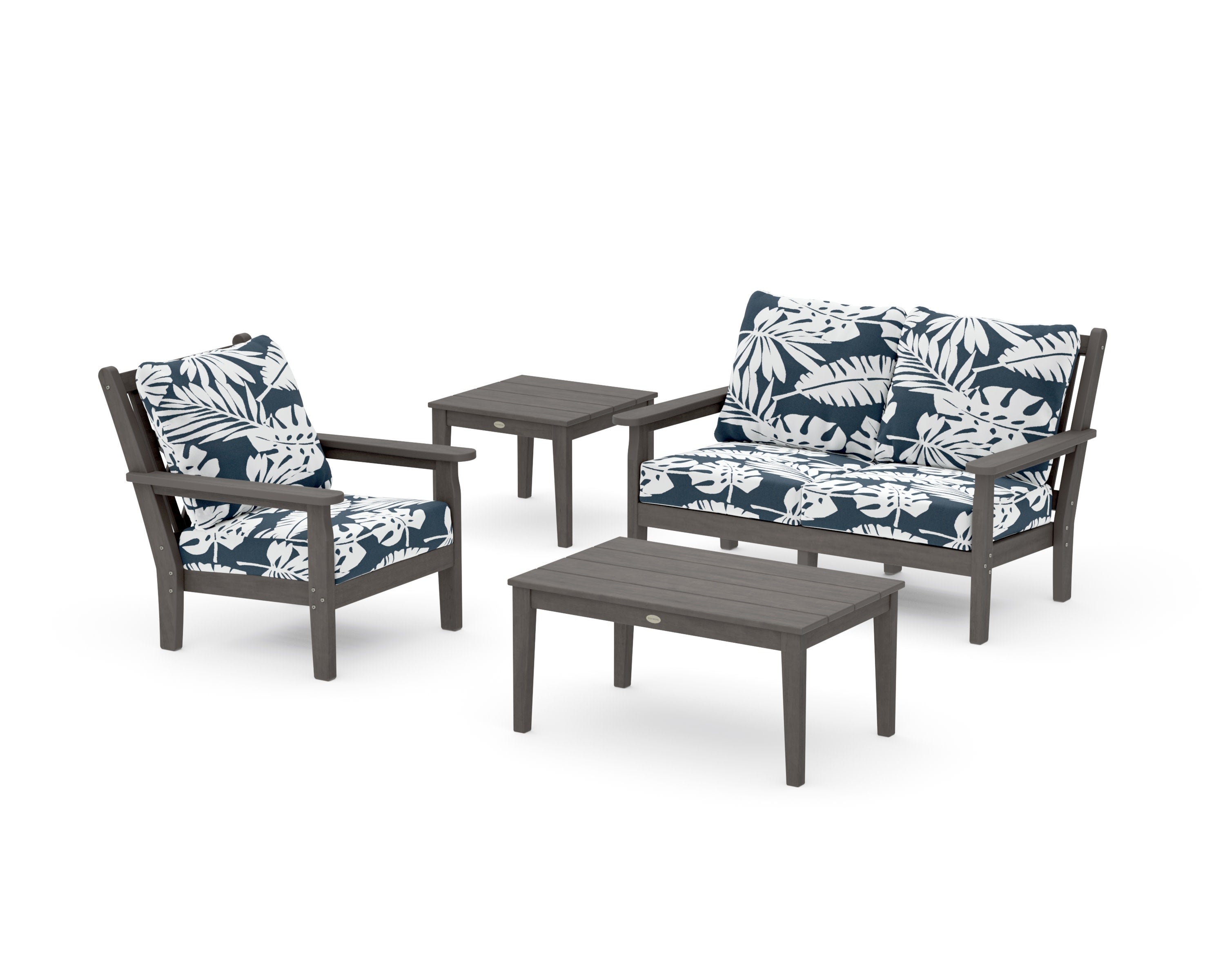 Chippendale 4-Piece Deep Seating Set in Driftwood / Leaf Marine Indigo