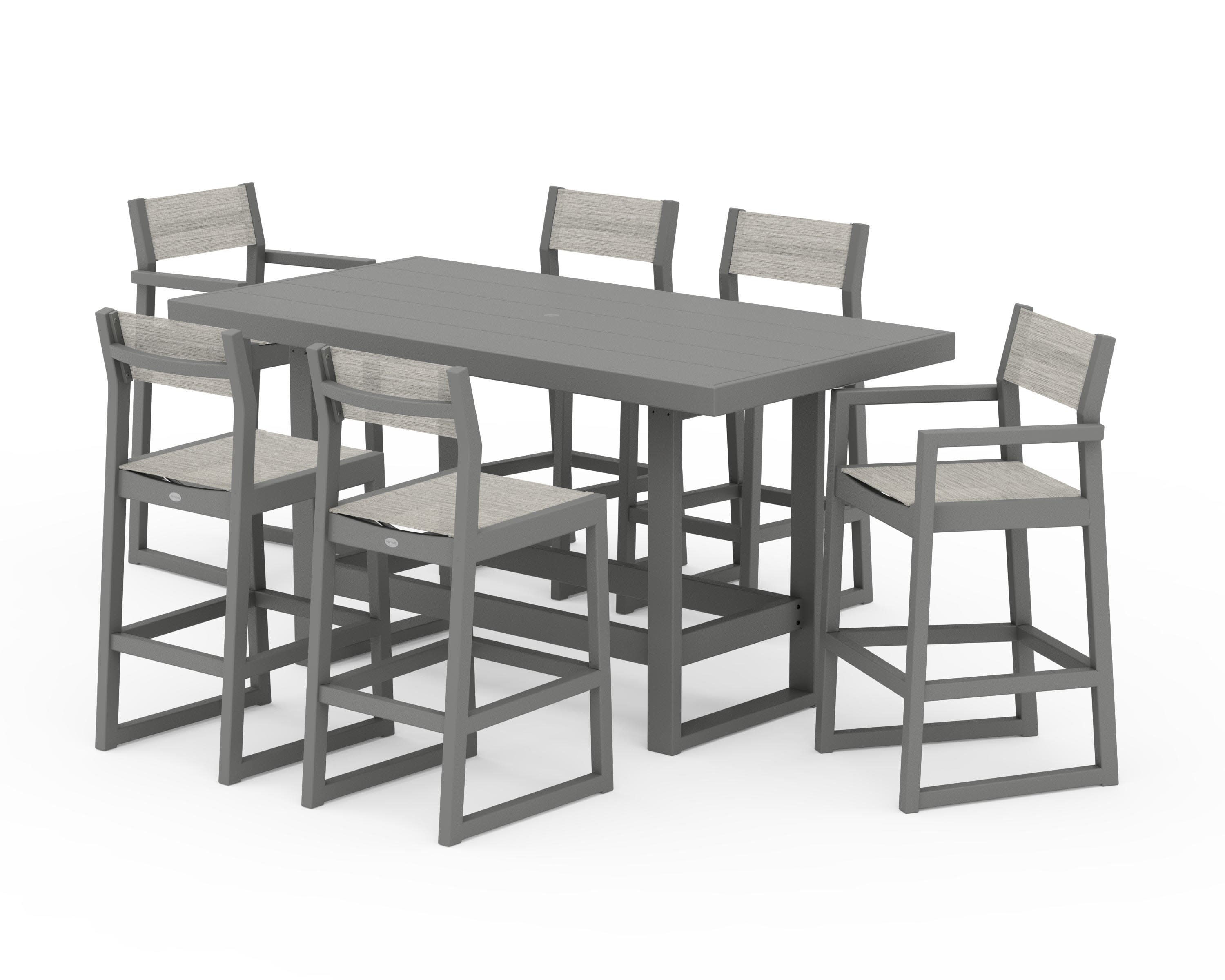 EDGE Sling 7-Piece Bar Table Set in Slate Grey / Birch Sling