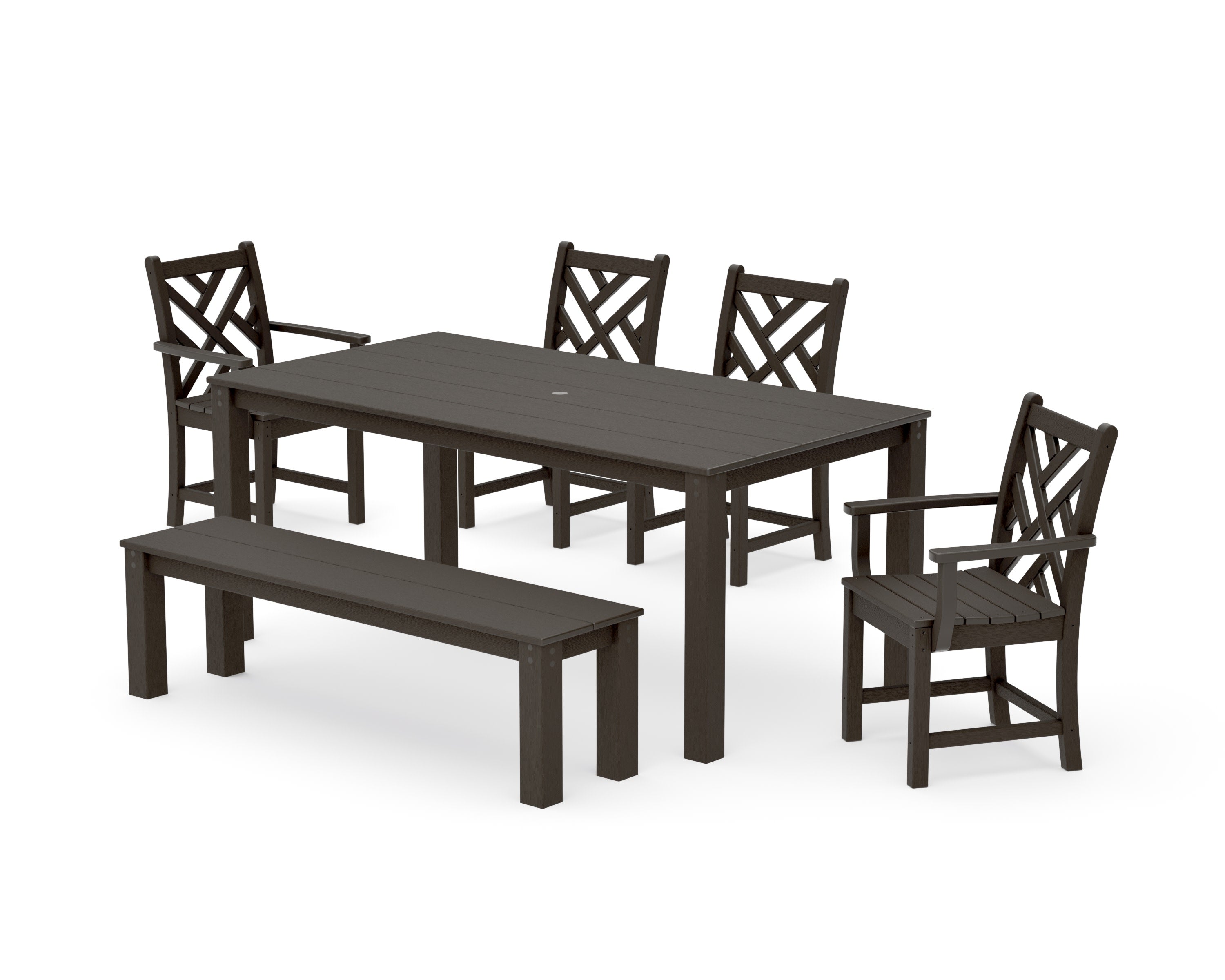 Chippendale 6-Piece Parsons Dining Set with Bench in Vintage Coffee