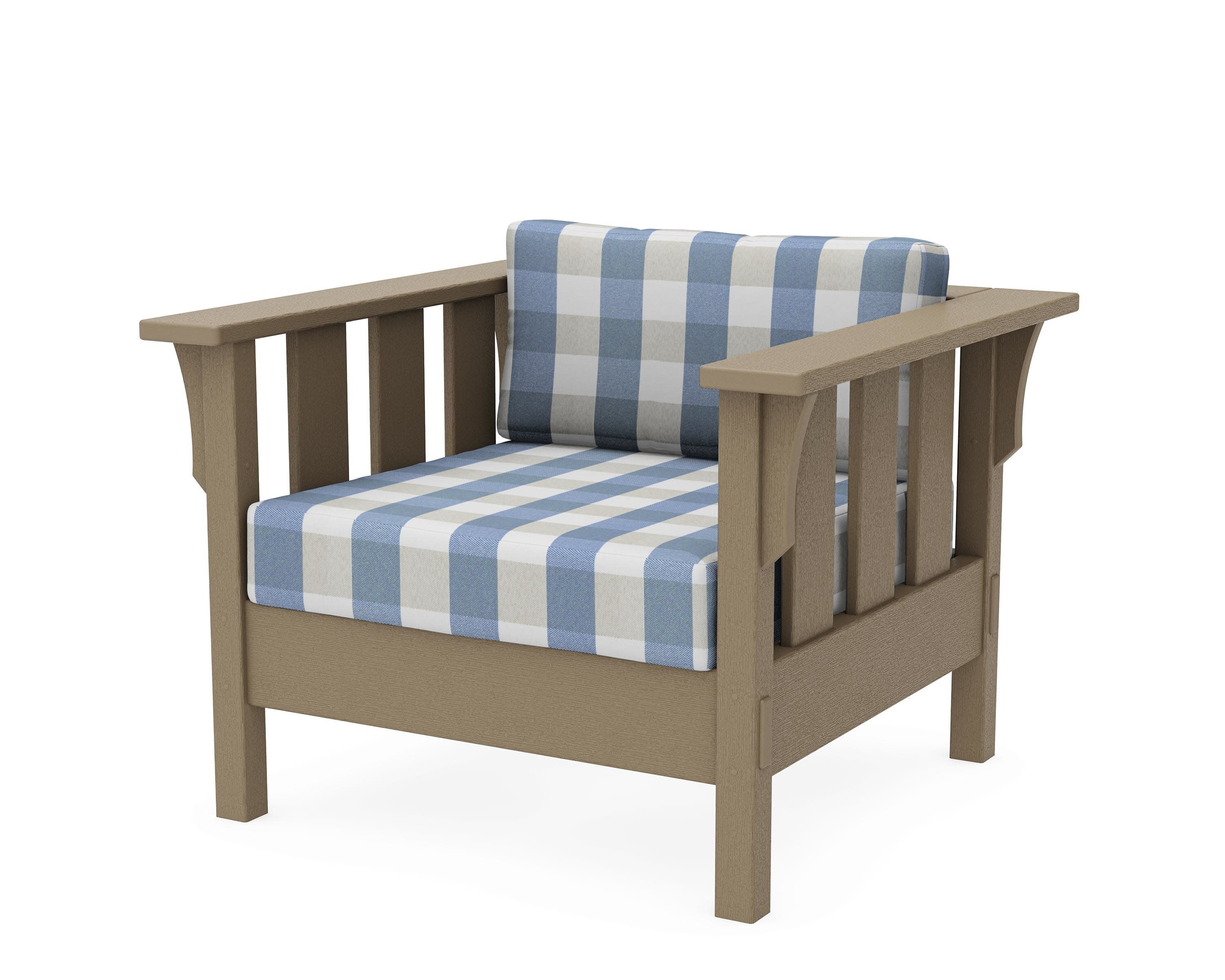 Acadia Deep Seating Chair in Vintage Sahara / Buffalo Plaid Sky Blue