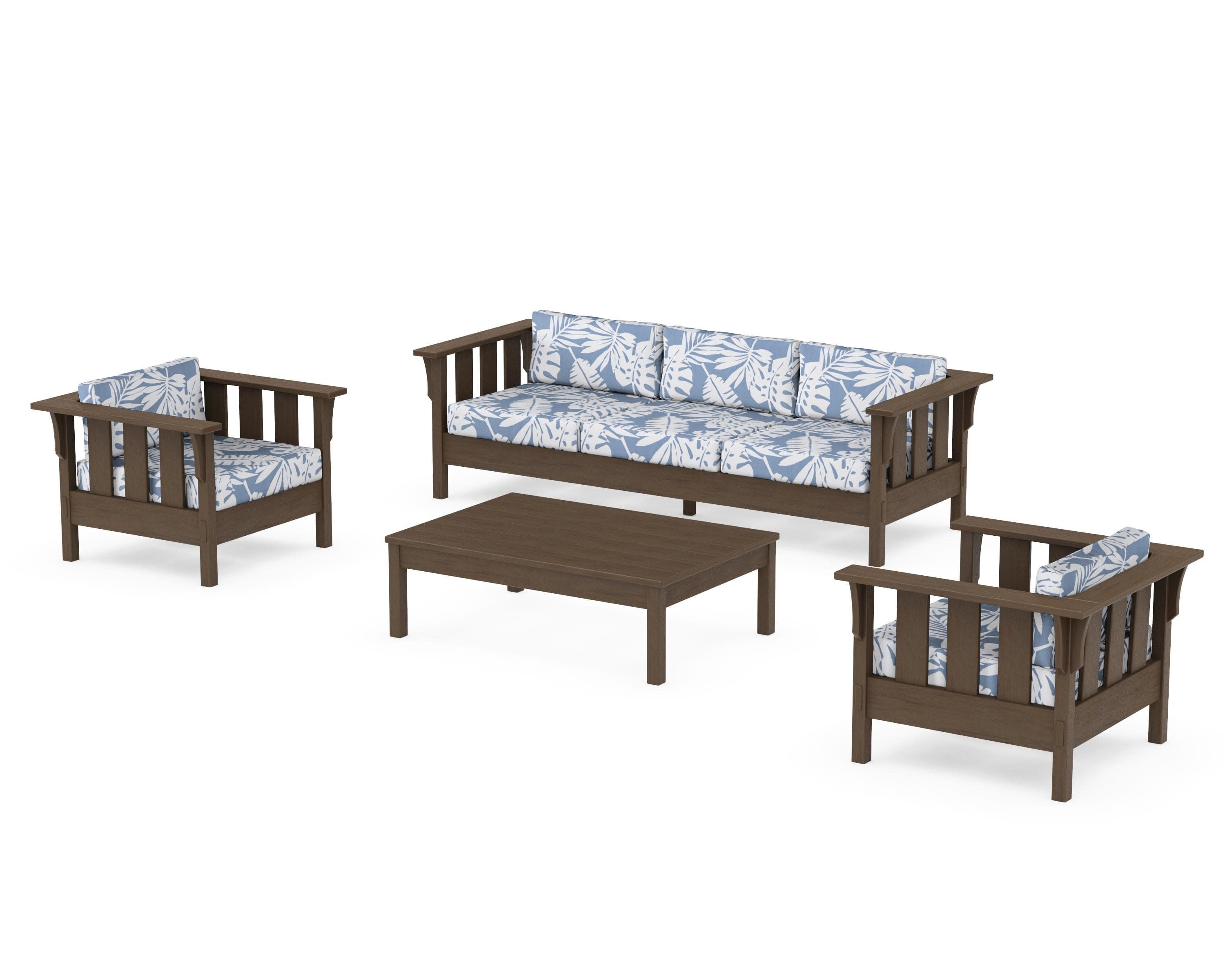 Acadia 4-Piece Deep Seating Set with Sofa in Kona / Leaf Sky Blue