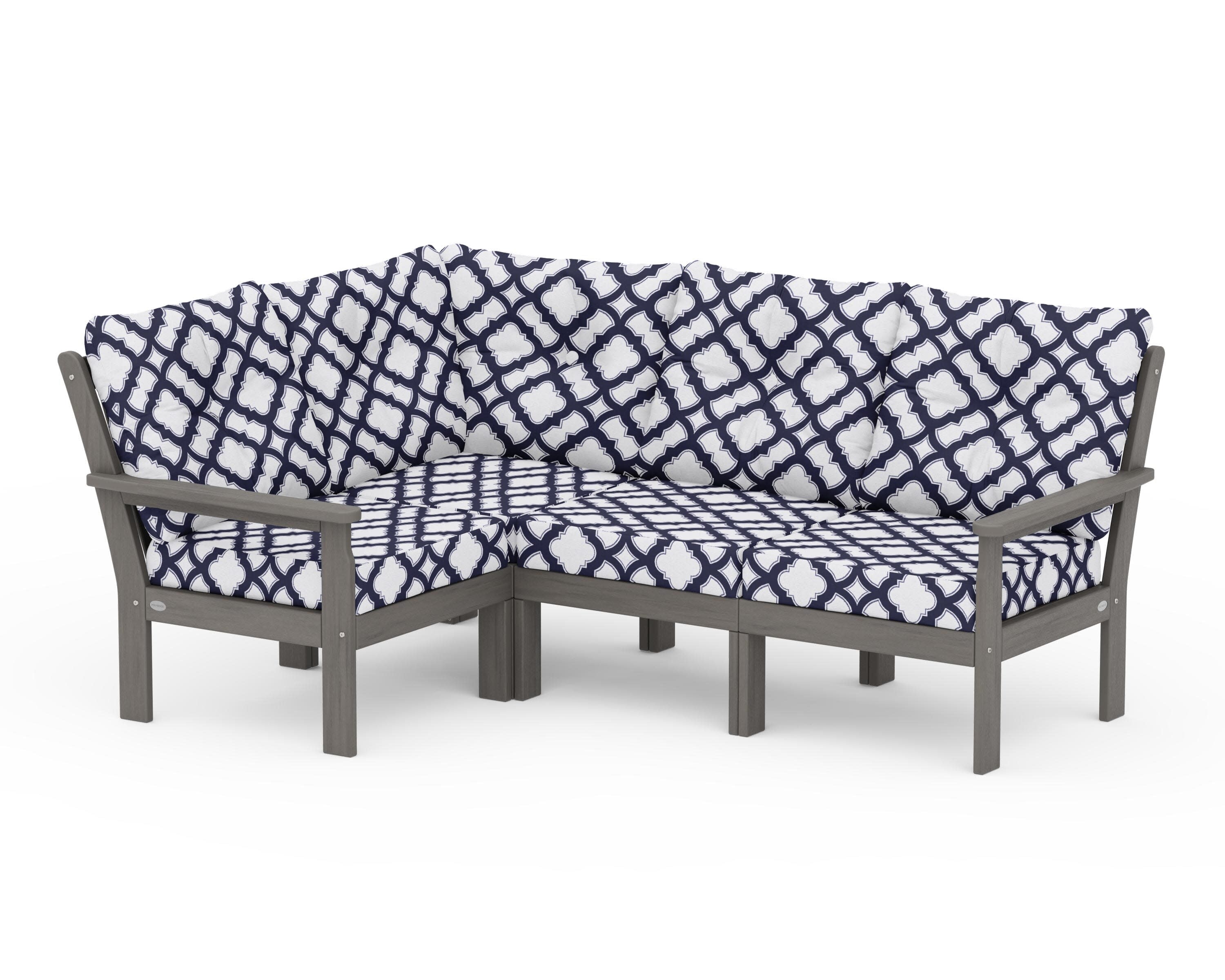 Vineyard 4-Piece Sectional in Driftwood / Trellis Navy