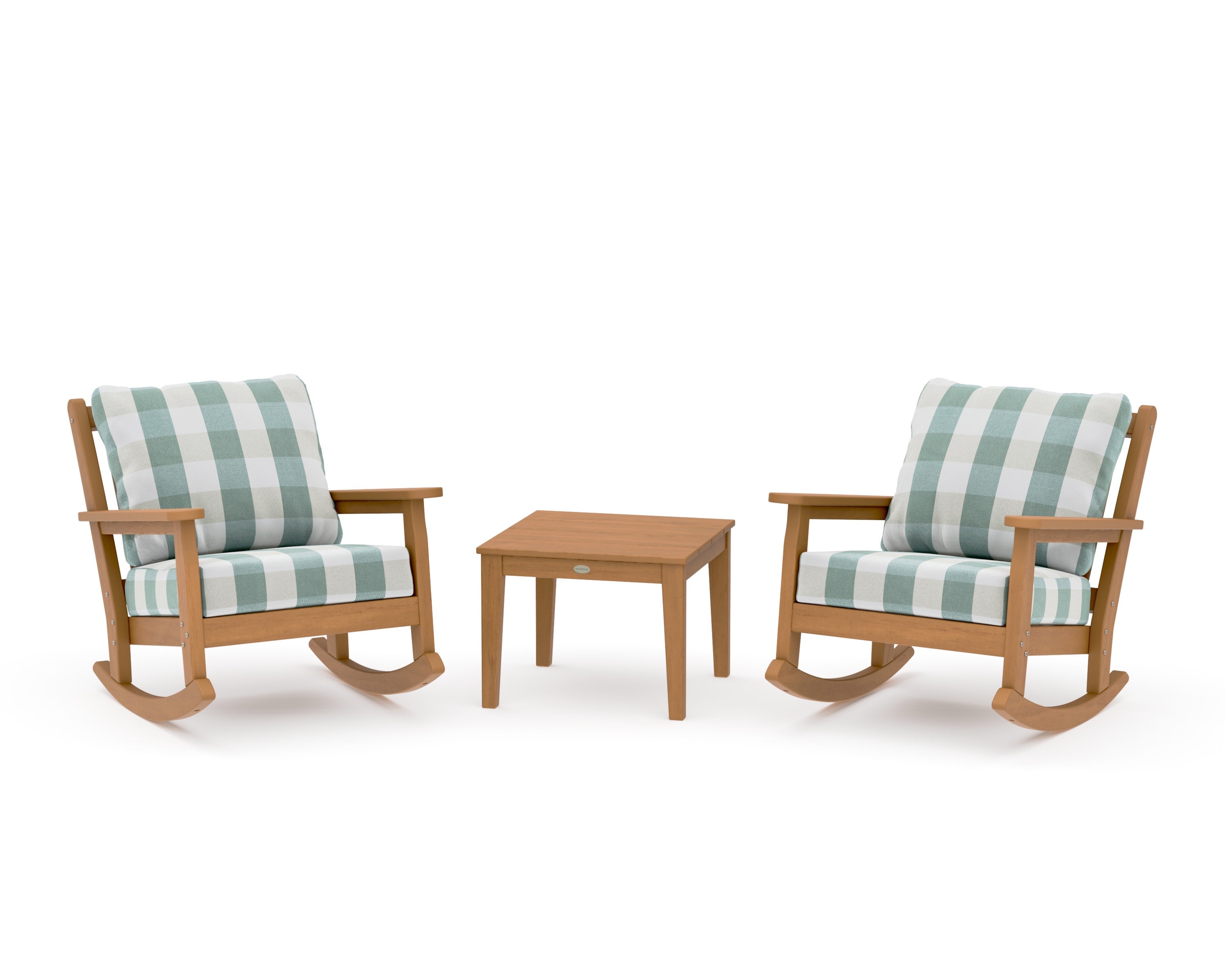 Chippendale 3-Piece Deep Seating Rocker Set in Natural / Buffalo Plaid Glacier Spa