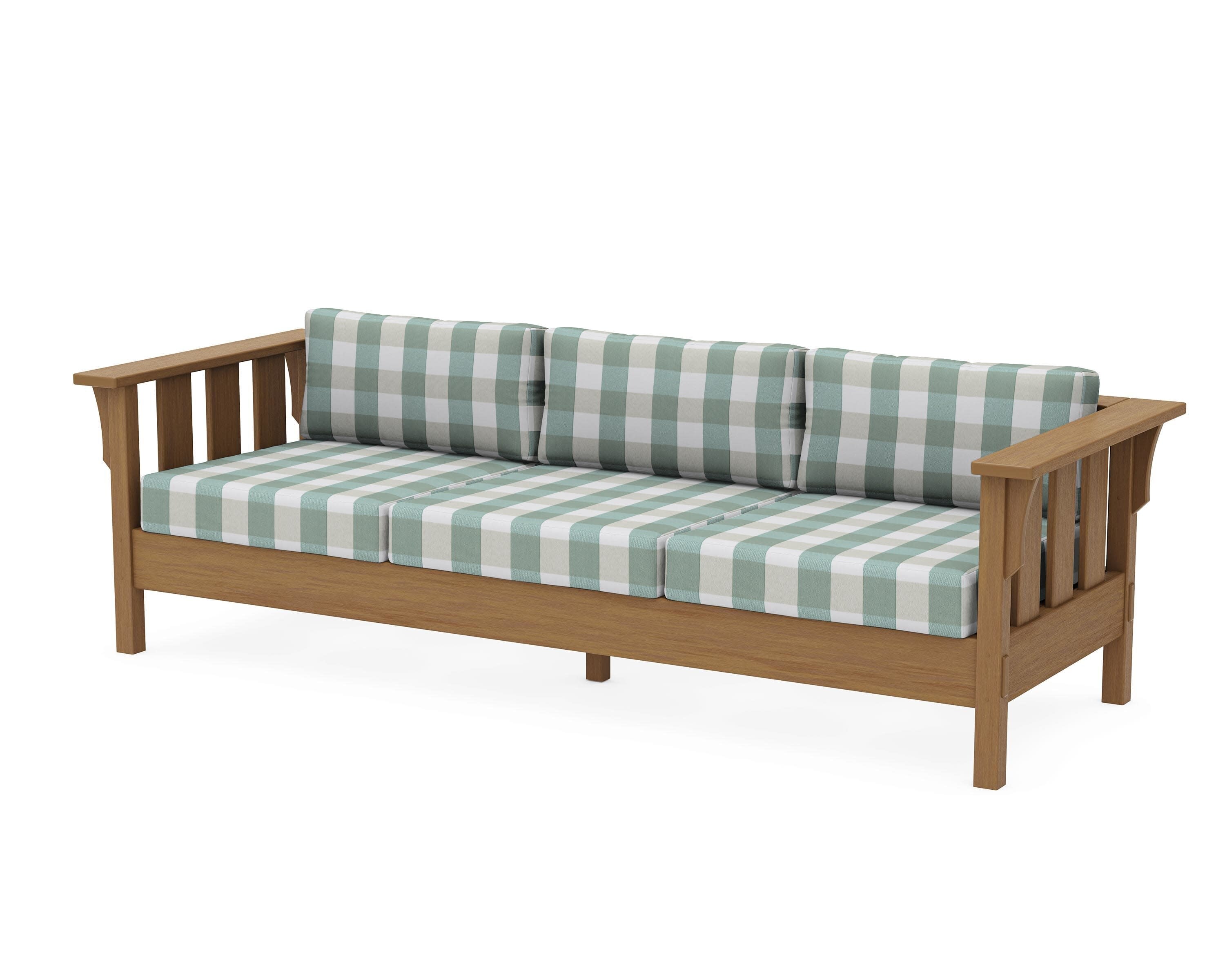 Acadia Deep Seating Sofa in Natural / Buffalo Plaid Glacier Spa