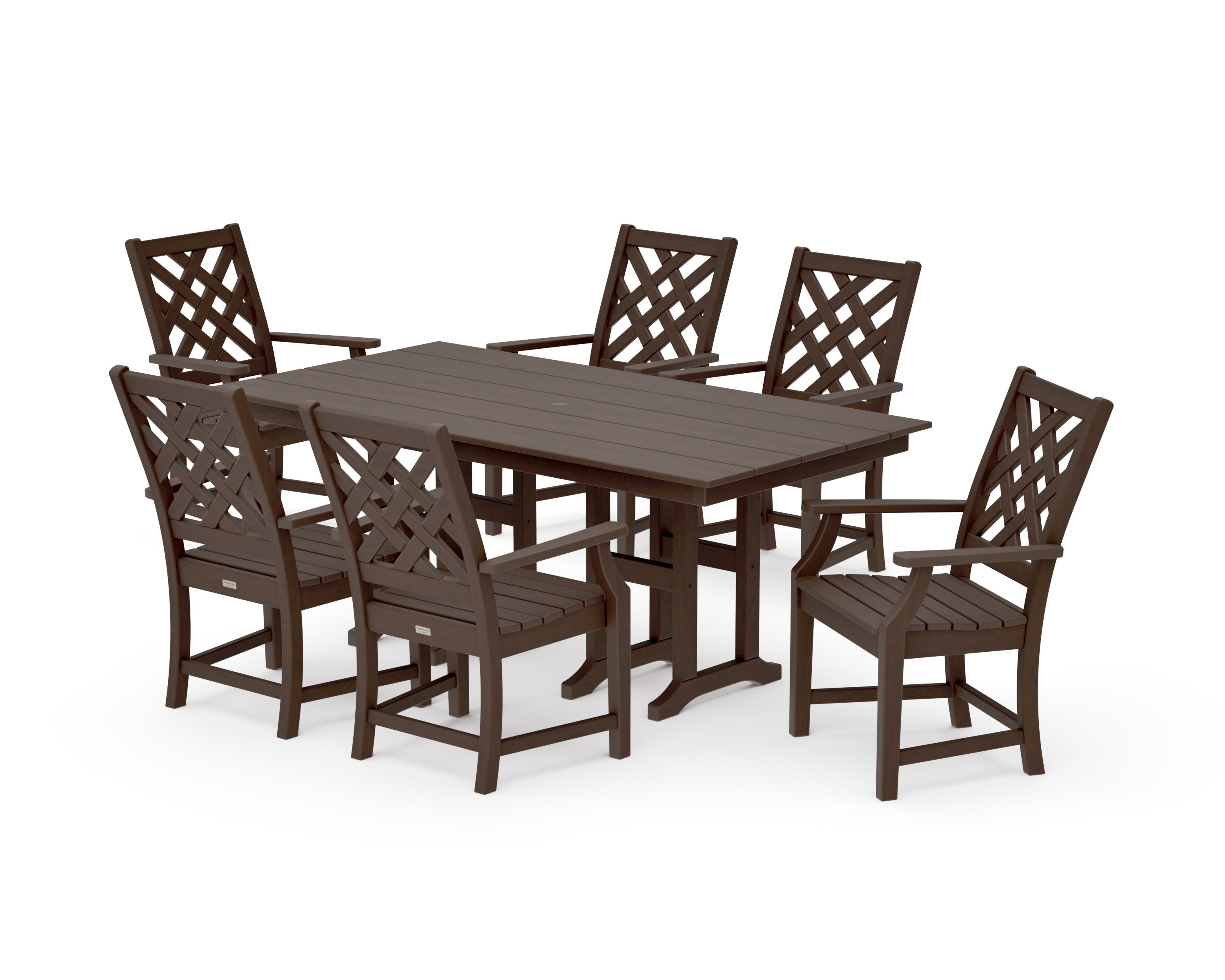 Wovendale Arm Chair 7-Piece Farmhouse Dining Set in Kona