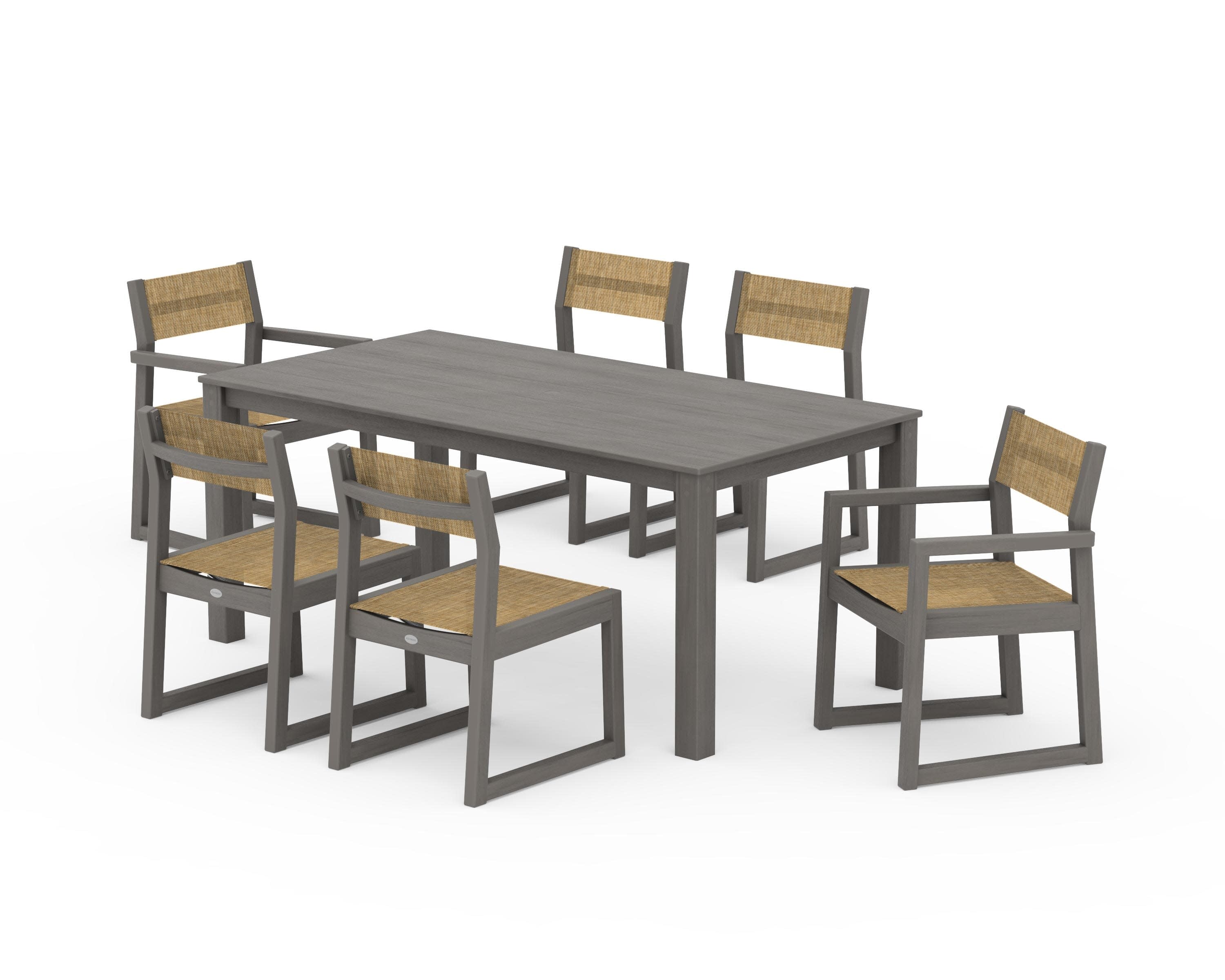 EDGE Sling 7-Piece Parsons Dining Set in Driftwood / Burlap Sling