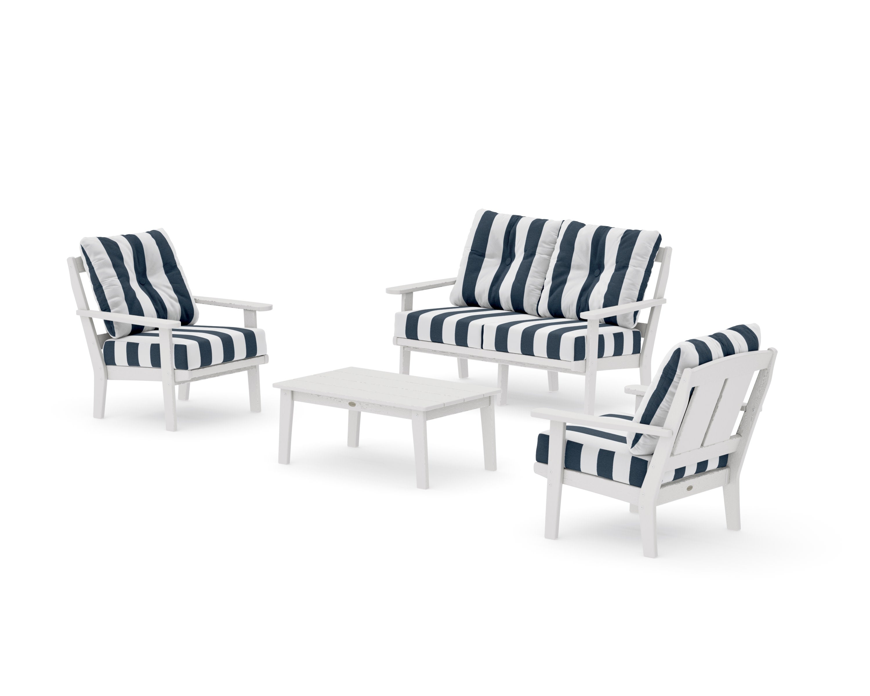 Mission 4-Piece Deep Seating Set with Loveseat in Vintage White / Cabana Stripe Marine Indigo