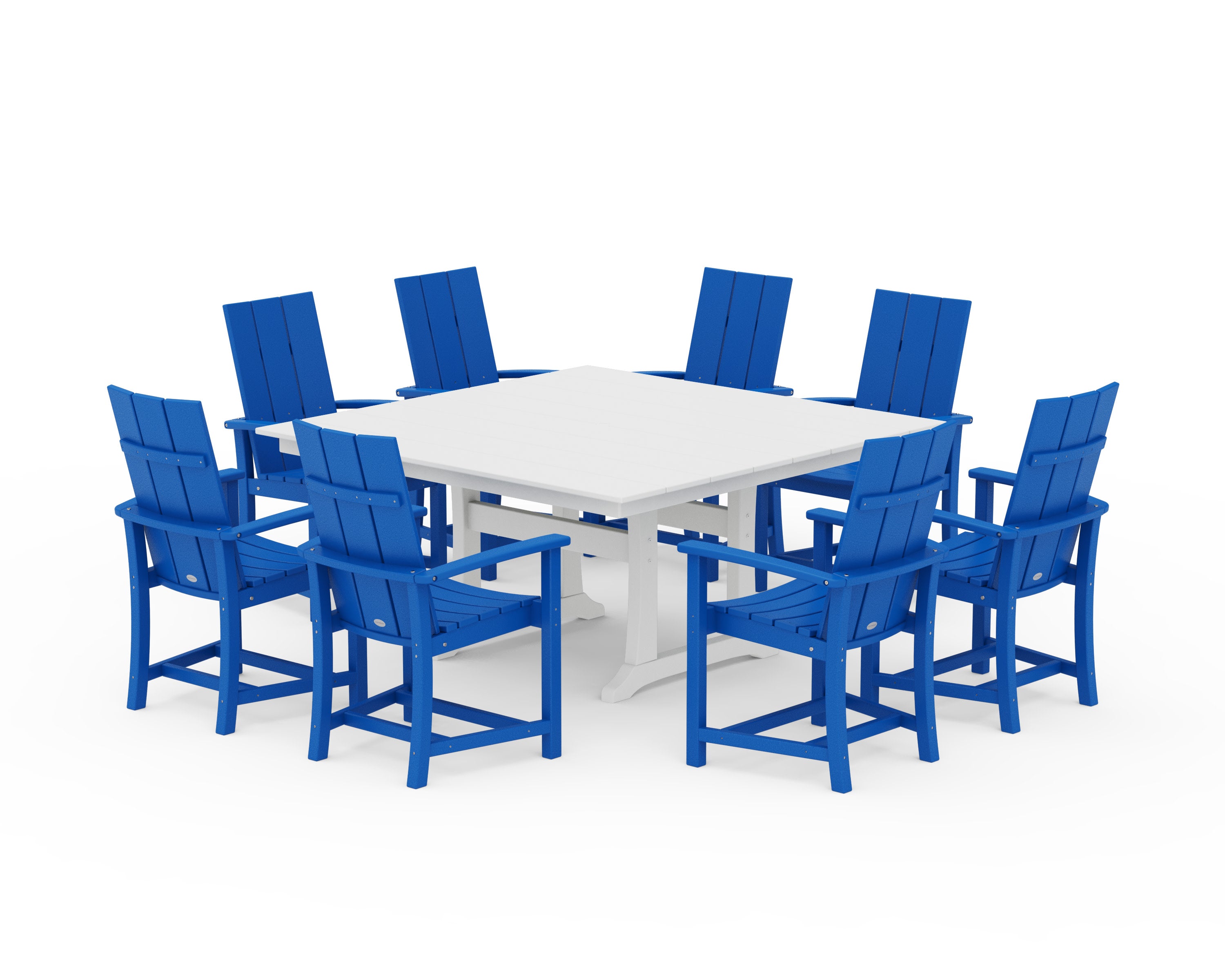 Modern Adirondack 9-Piece Farmhouse Trestle Dining Set in Pacific Blue / White
