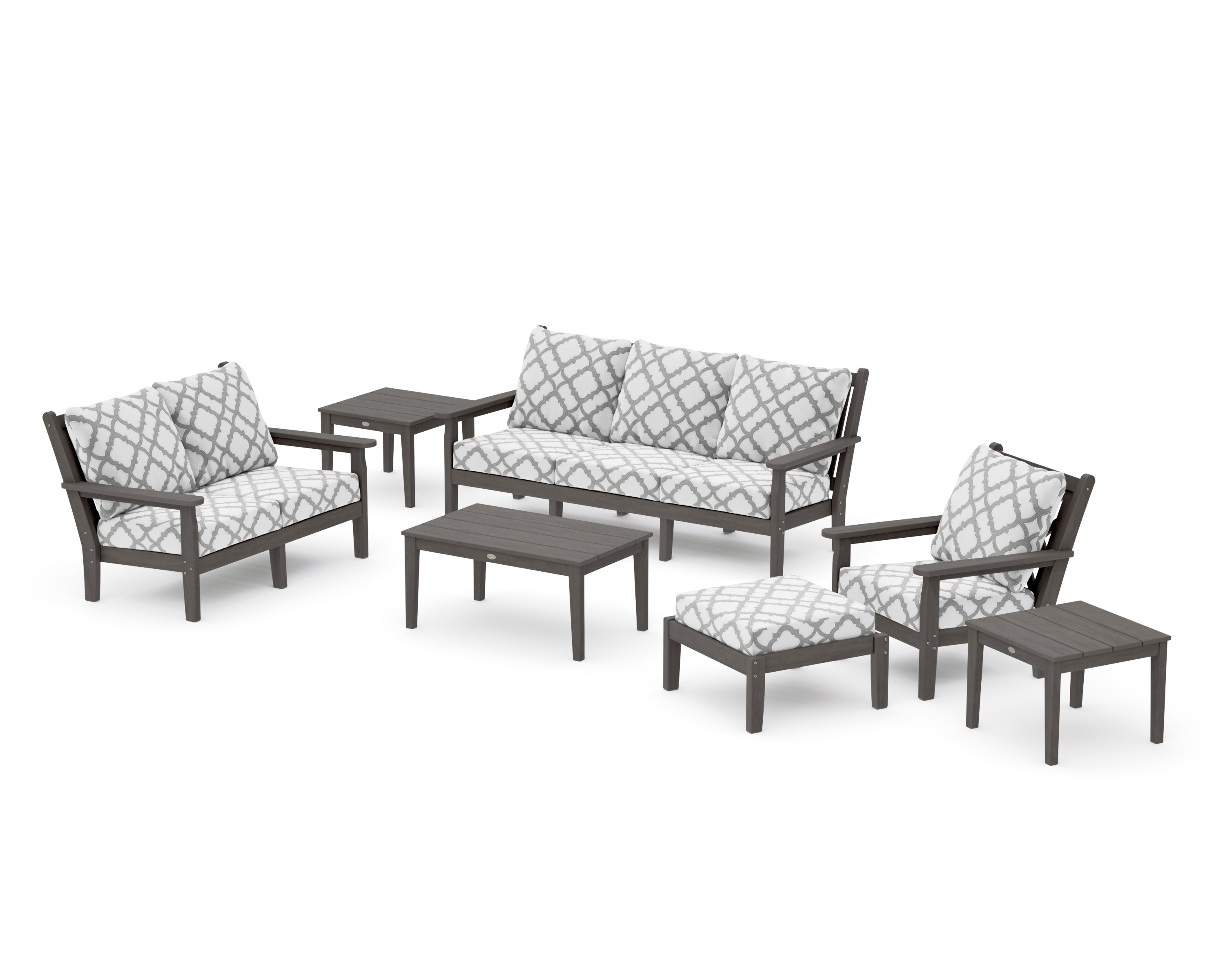 Chippendale 7-Piece Deep Seating Set in Driftwood / Trellis Grey Mist
