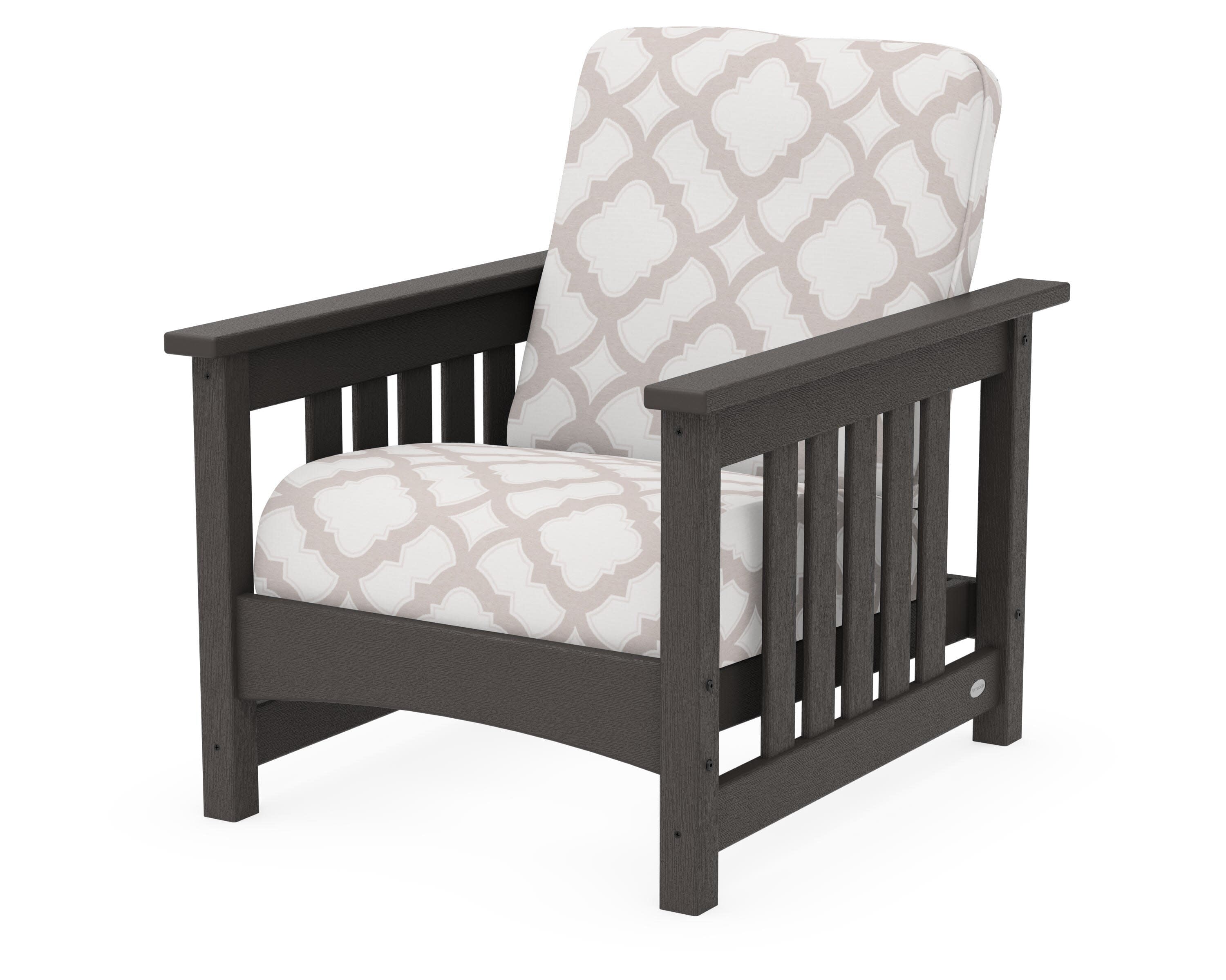 Club Mission Chair in Vintage Coffee / Trellis Dune Burlap