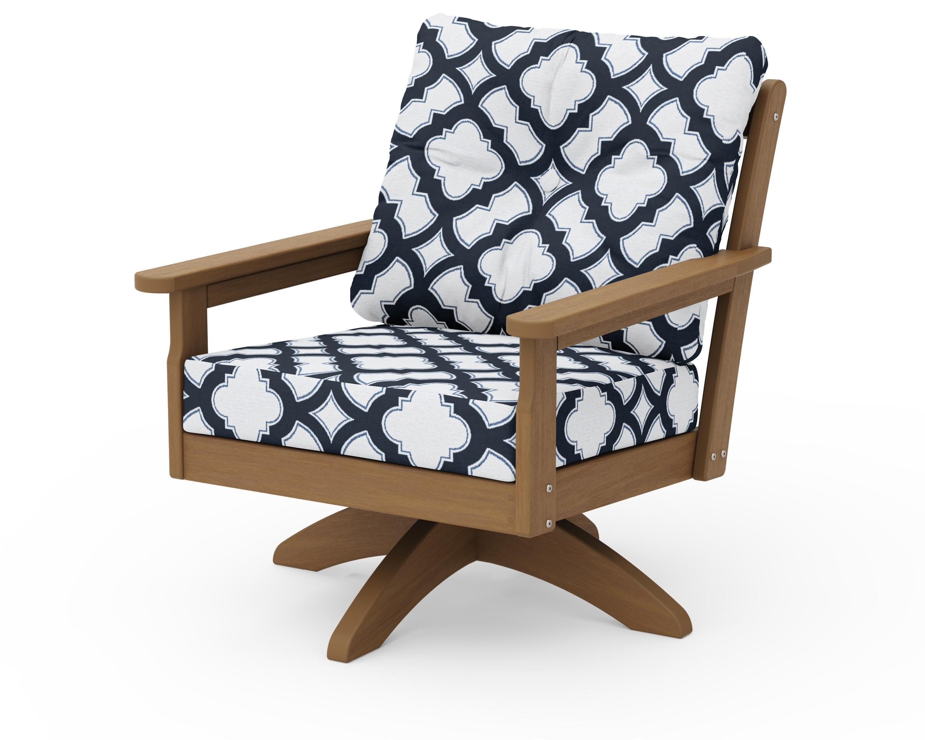 Vineyard Deep Seating Swivel Chair in Natural / Trellis Marine Indigo