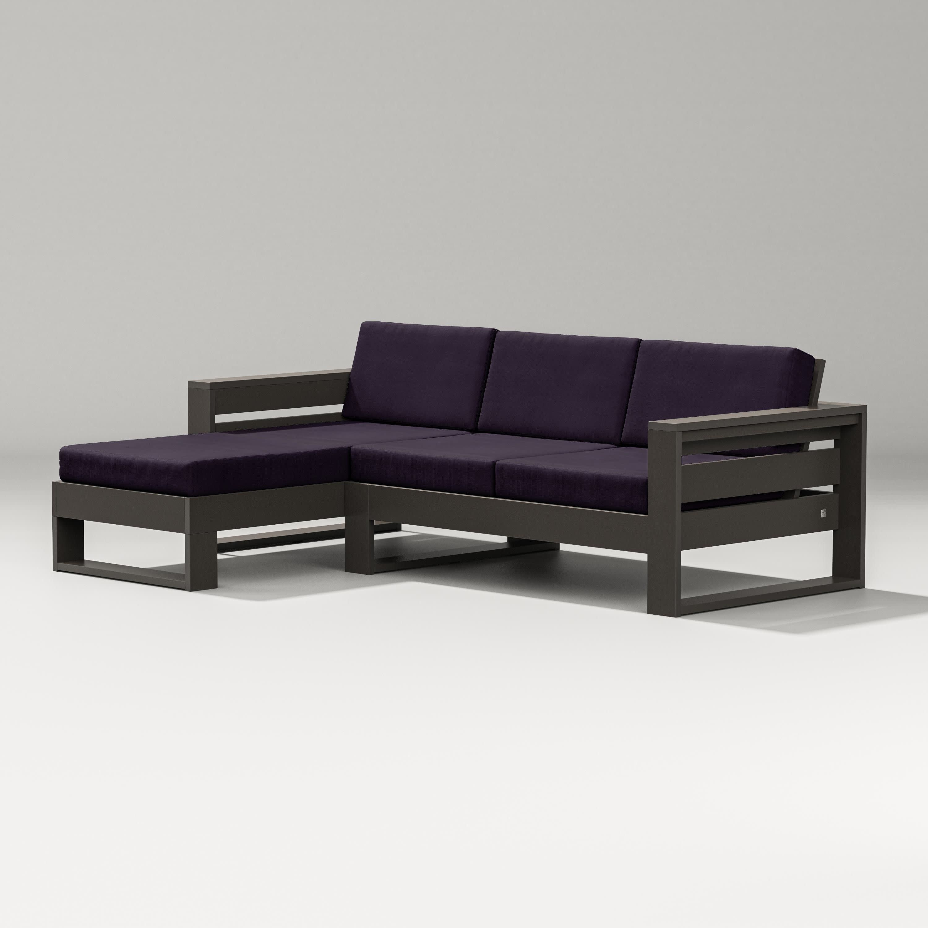 Latitude Left Chaise Sectional in Vintage Coffee / Navy Linen
