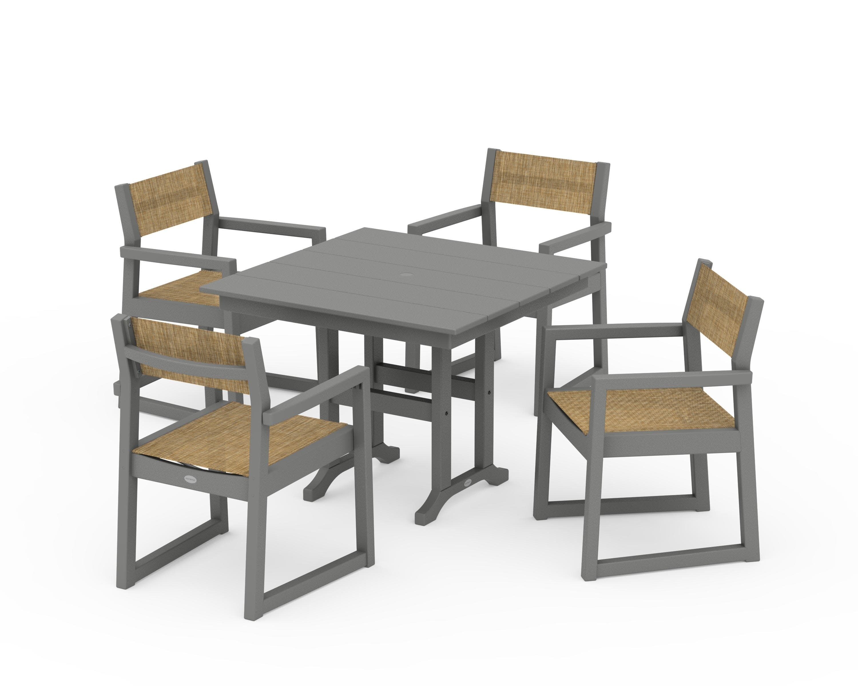 EDGE Sling Arm Chair 5-Piece Farmhouse Dining Set in Slate Grey / Burlap Sling