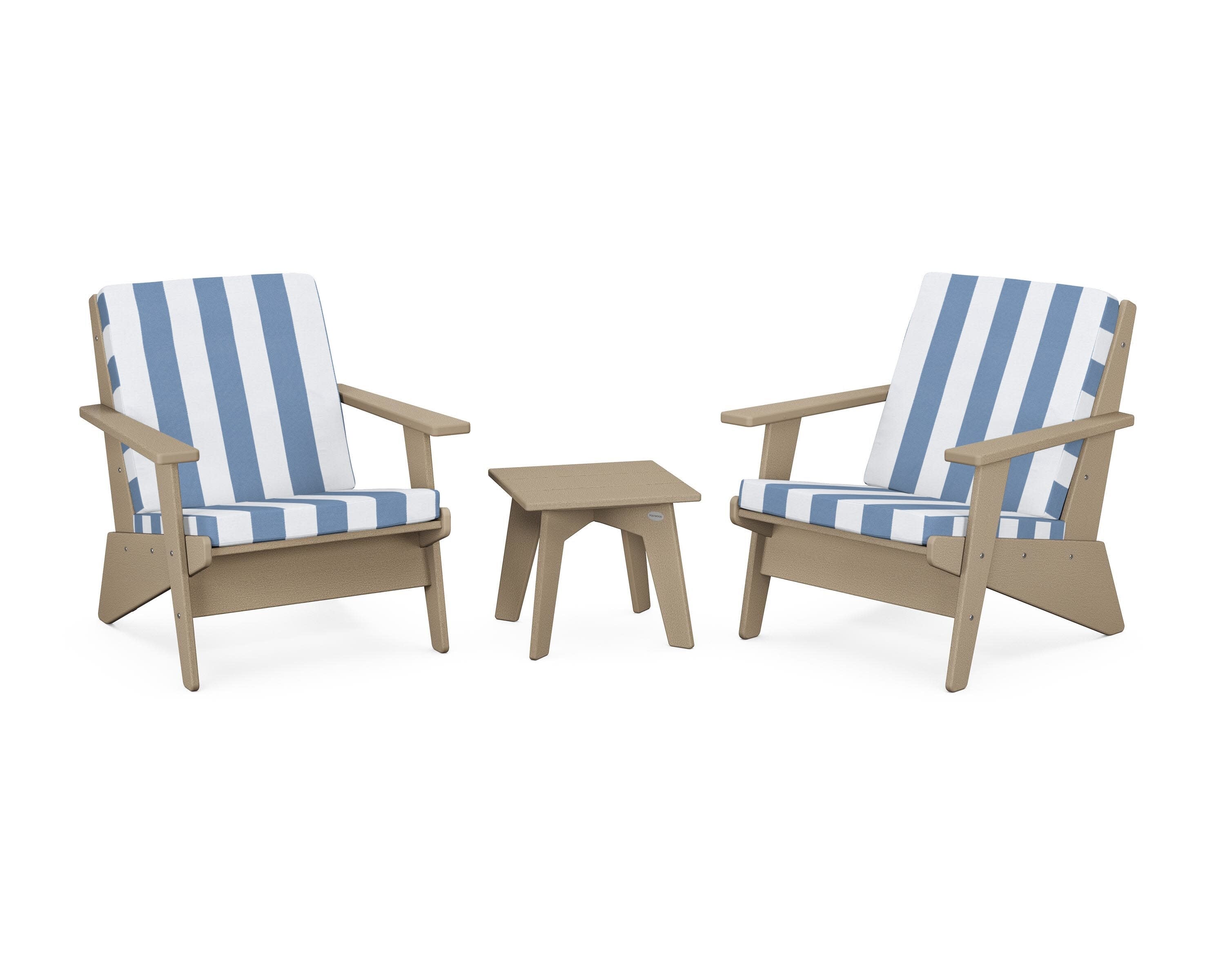 Riviera Modern Lounge 3-Piece Set in Vintage Sahara / Cabana Stripe Sky Blue