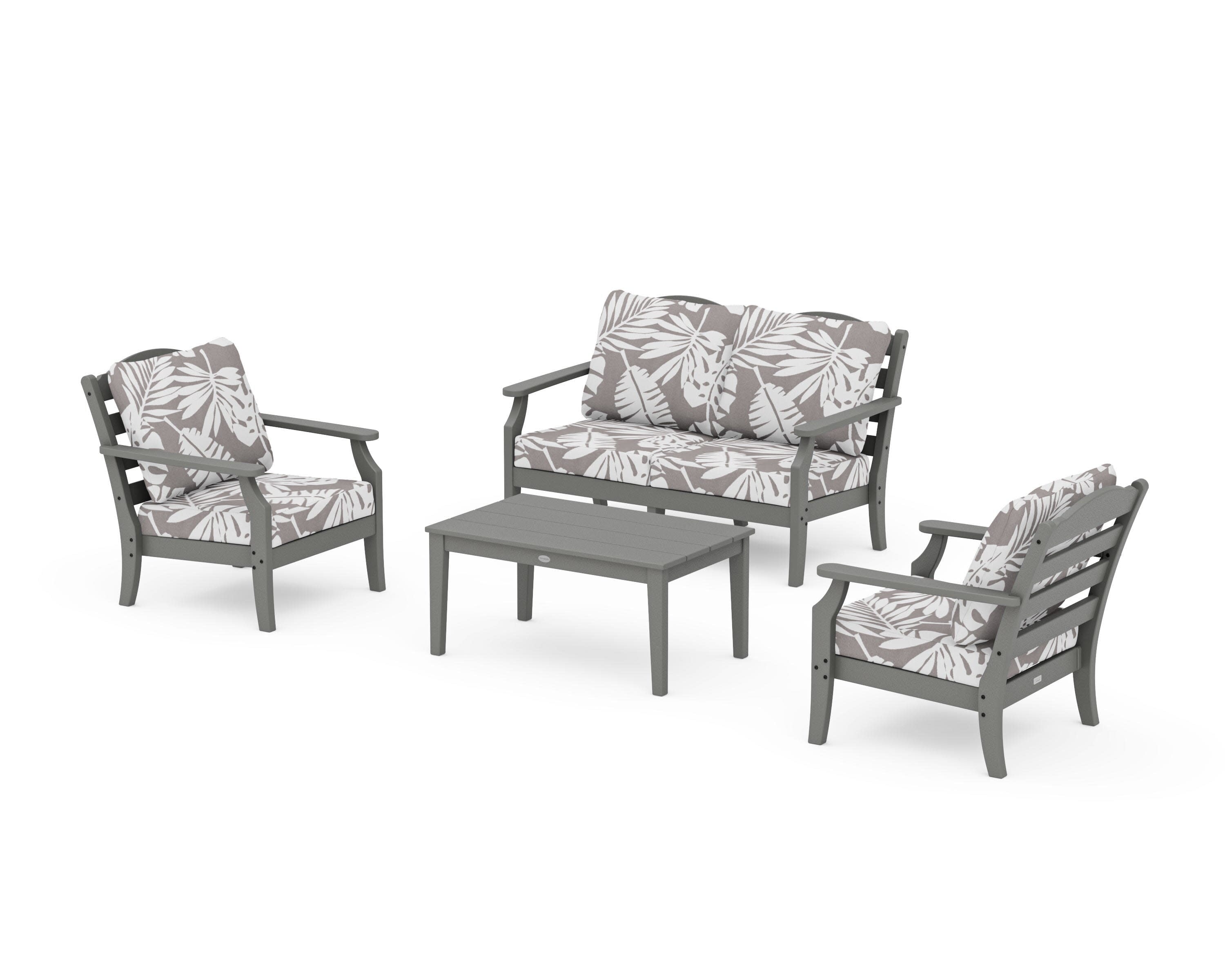Savannah 4-Piece Deep Seating Set with Loveseat in Slate Grey / Leaf Grey Mist