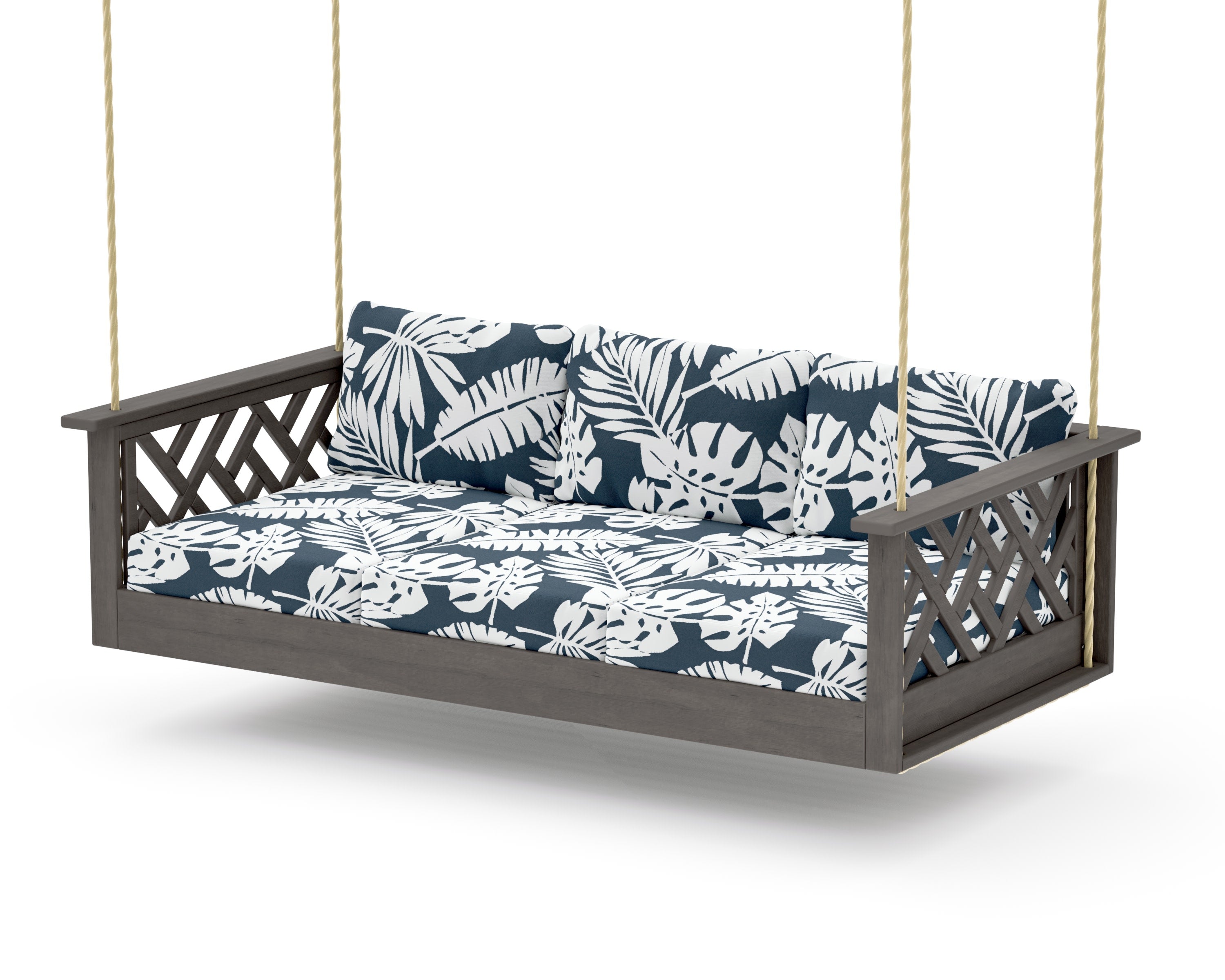 Chippendale Daybed Swing in Driftwood / Leaf Marine Indigo