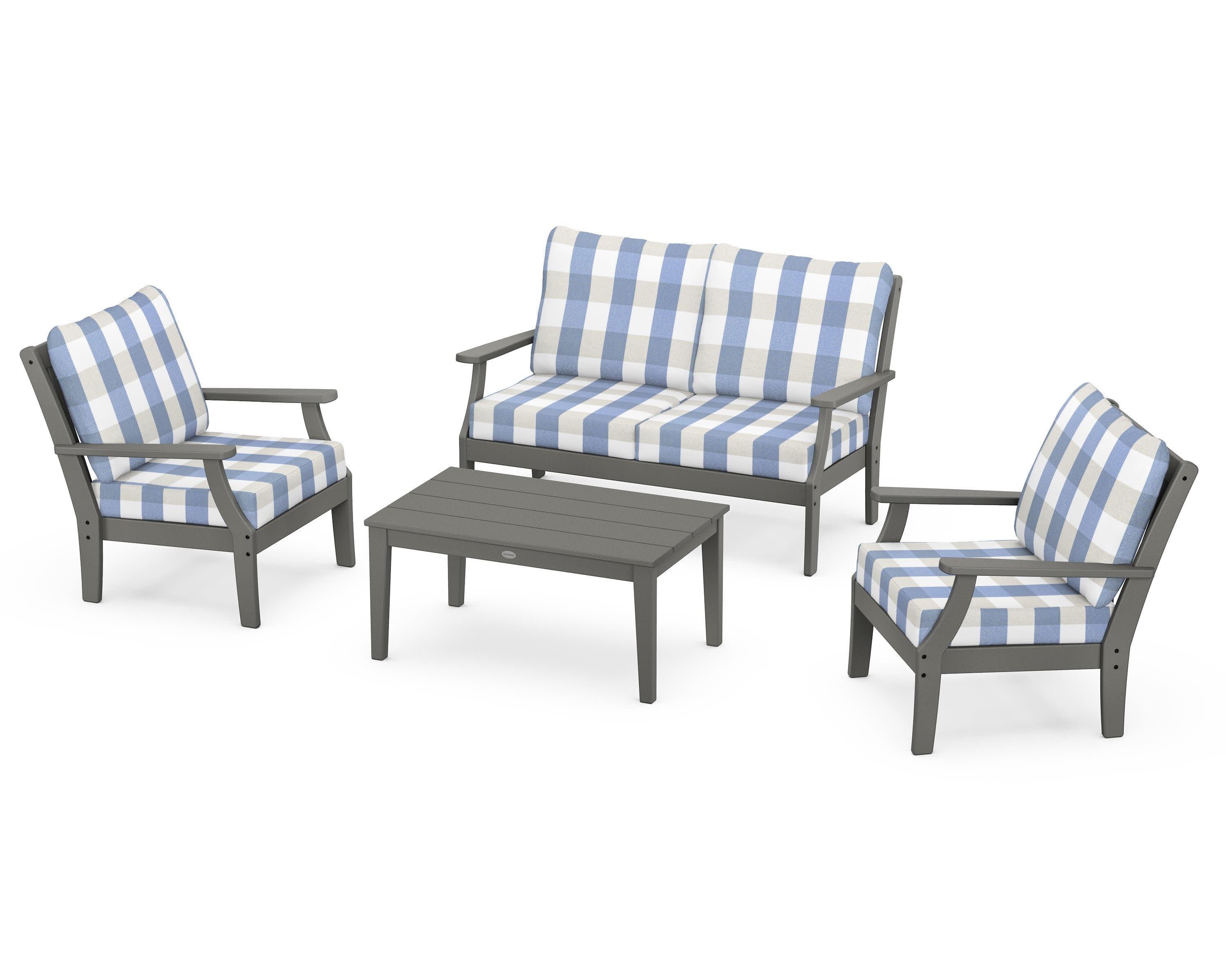 Braxton 4-Piece Deep Seating Chair Set in Slate Grey / Buffalo Plaid Sky Blue