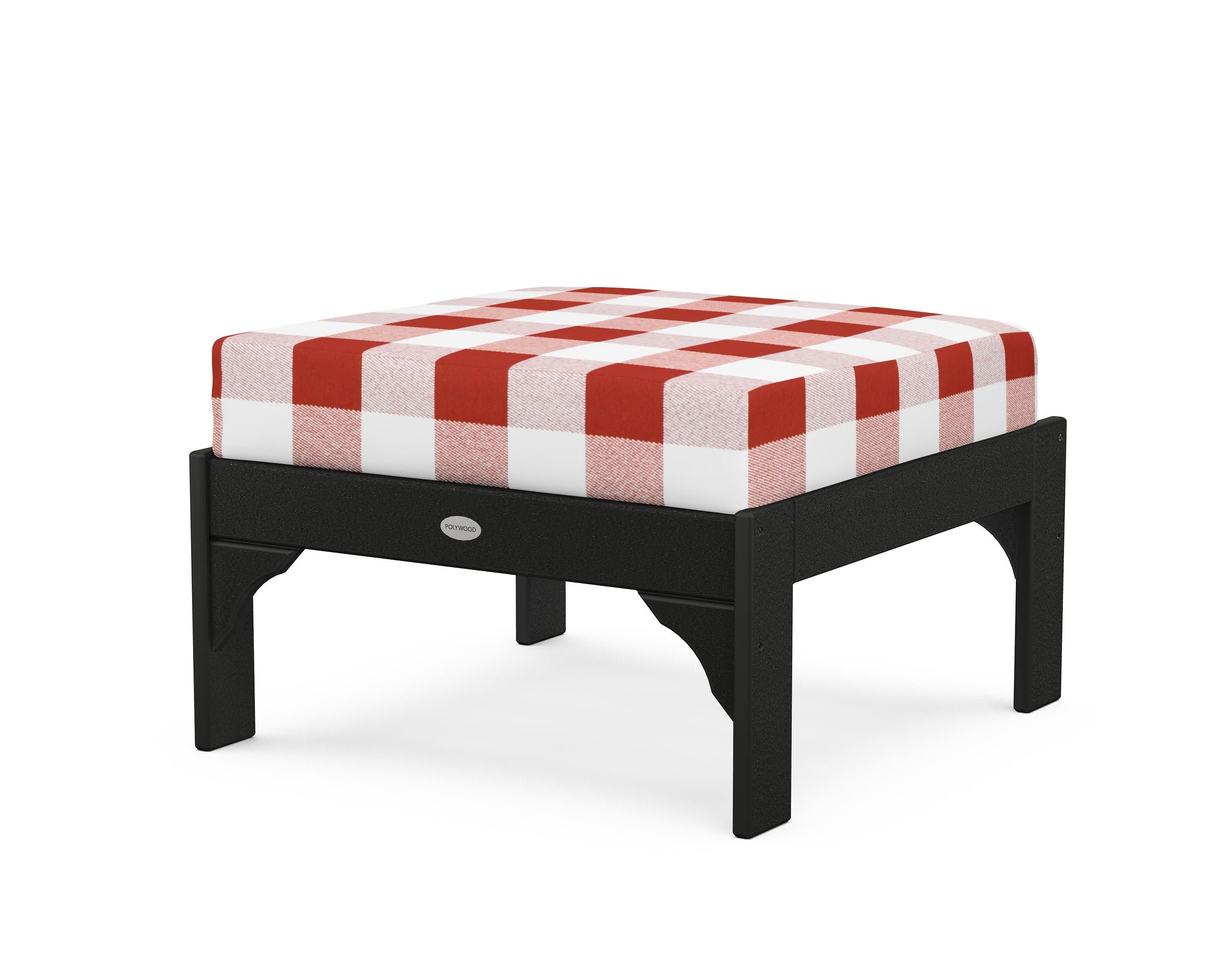 Vineyard Deep Seating Ottoman in Black / Buffalo Plaid Crimson