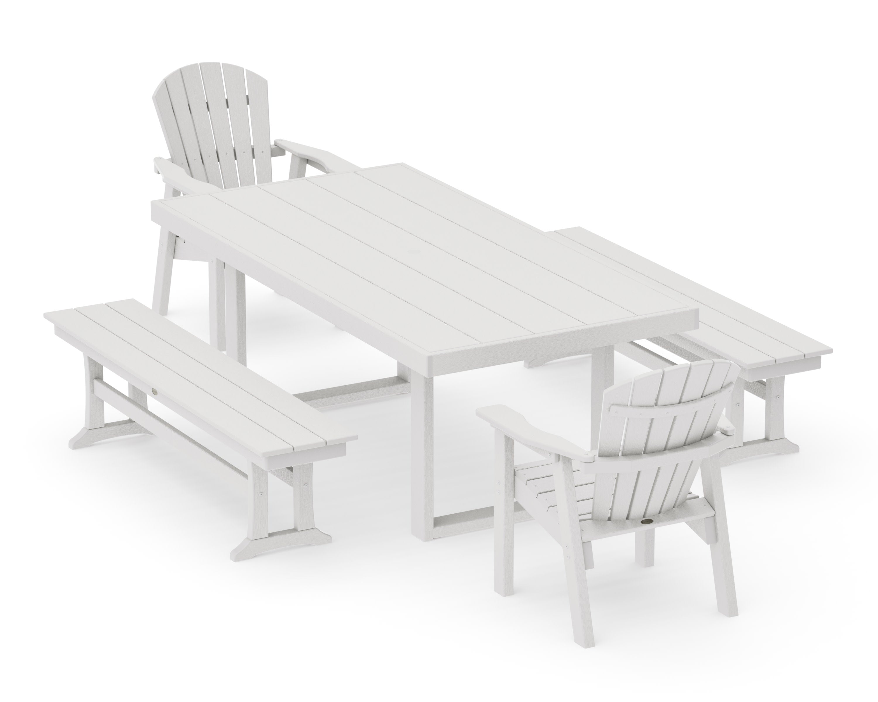 Seashell 5-Piece Dining Set with Benches in Vintage White